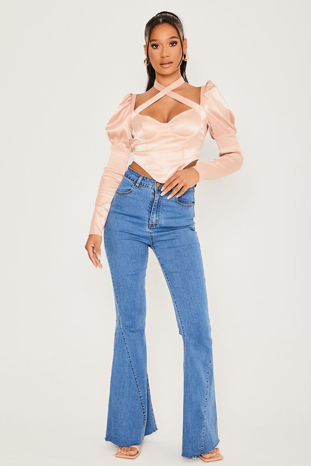 saint genies Elsie Blush Halter Neck Puff Sleeve Corset Top