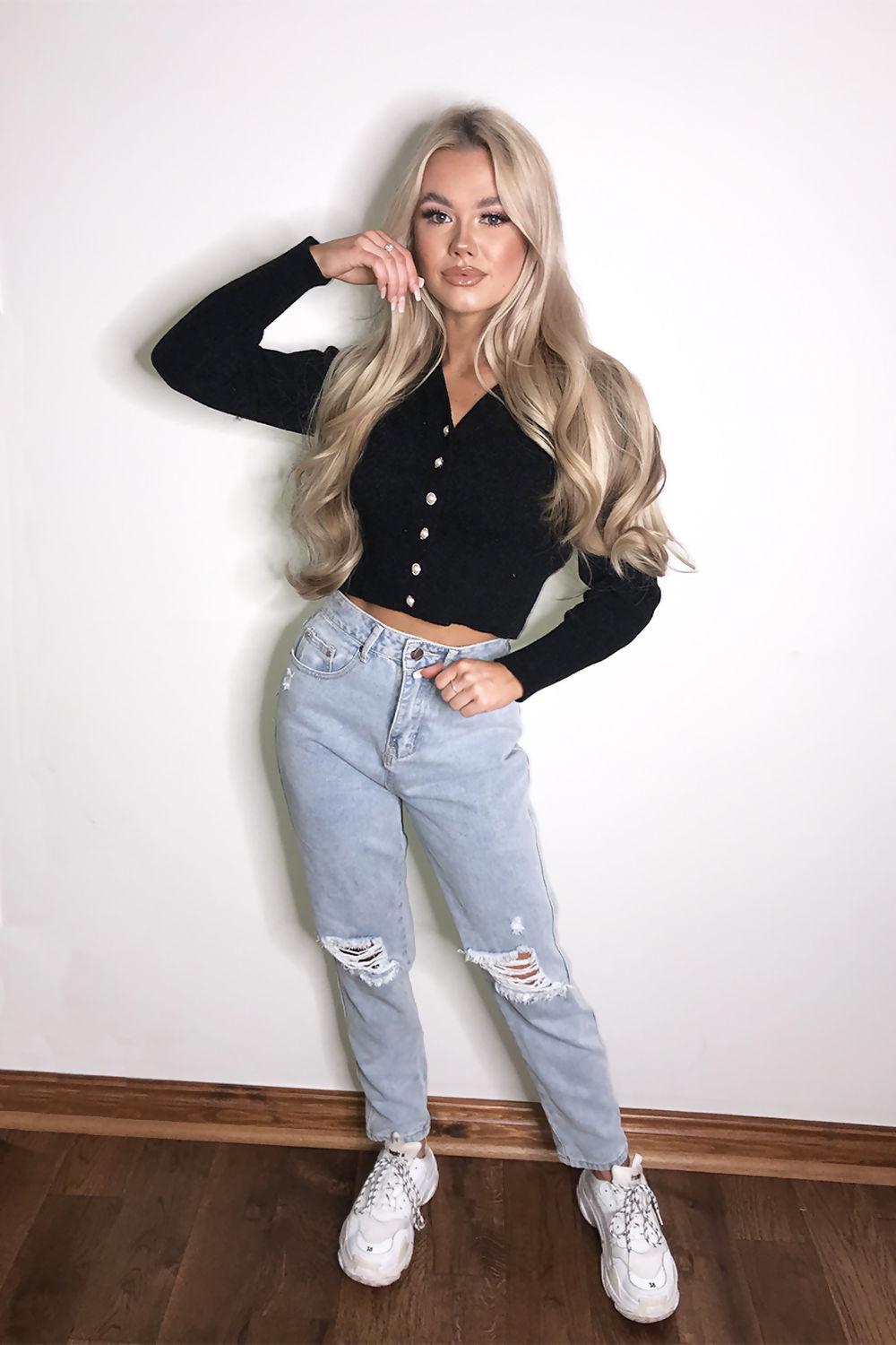 saint genies Emilia Black Shimmer Knit Cropped Cardigan