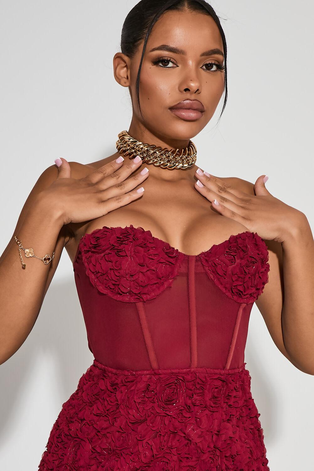 Saint Genies Emory Burgundy Strapless Textured Mini Dress