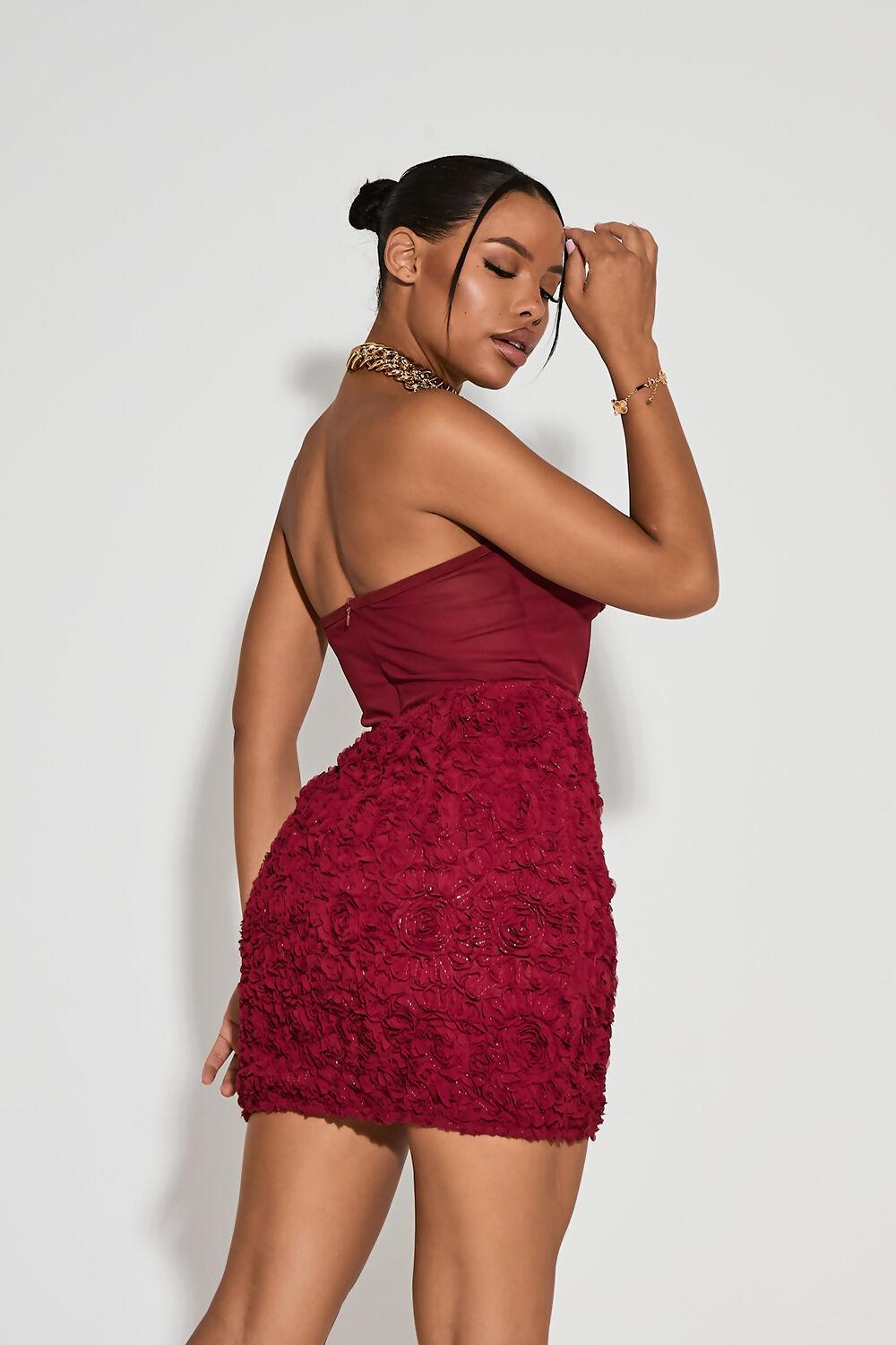 Saint Genies Emory Burgundy Strapless Textured Mini Dress