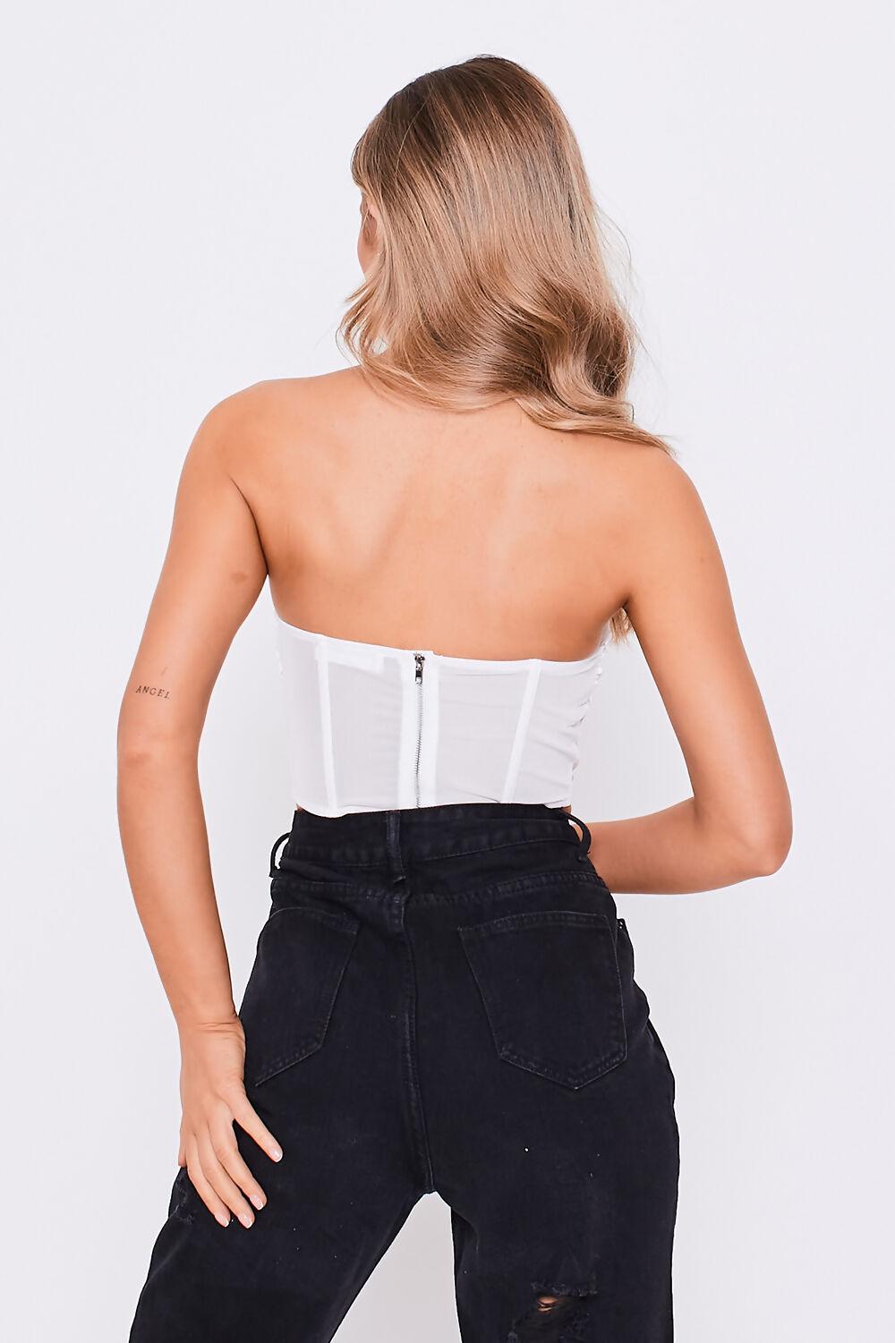 Saint Genies Faye White Satin Drape Front Mesh Detail Corset Top