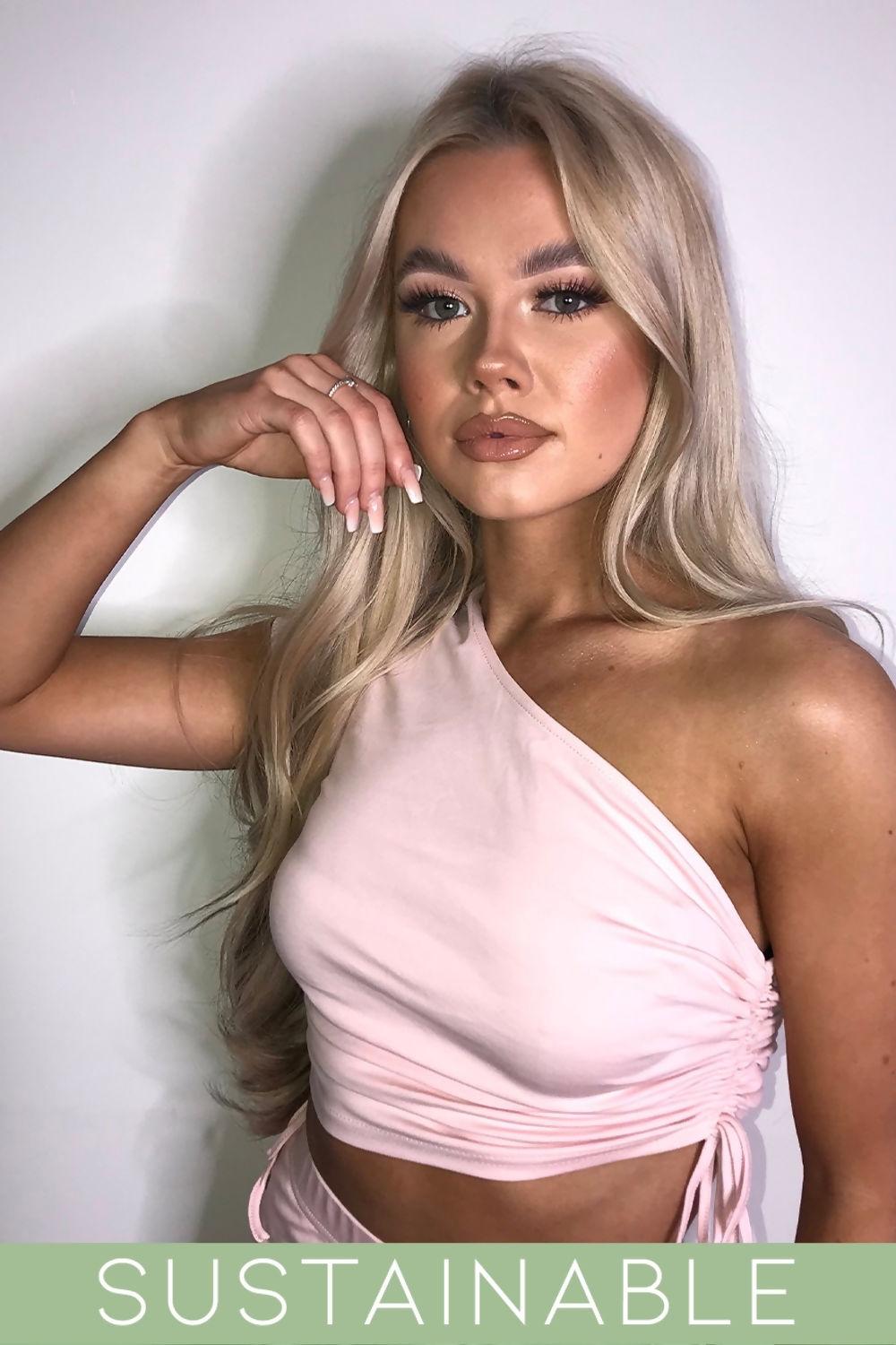 saint genies Fleur Blush Organic Cotton Drawstring One Shoulder Top