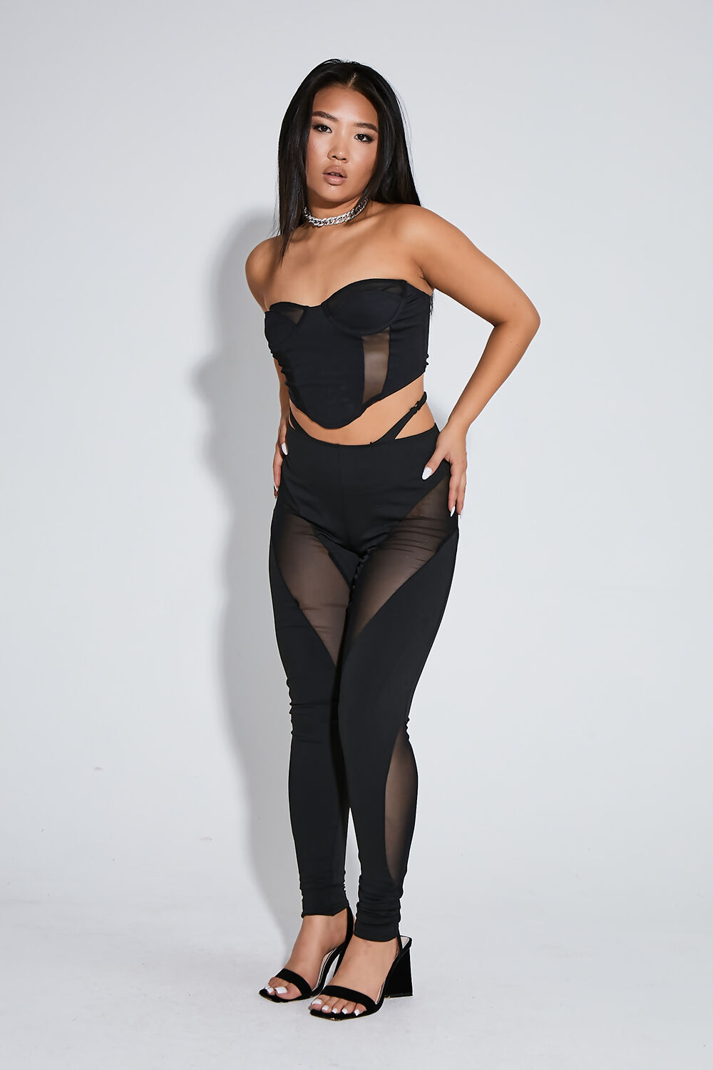 Saint Genies Gemma Black Mesh Pannel Thong Detail Leggings