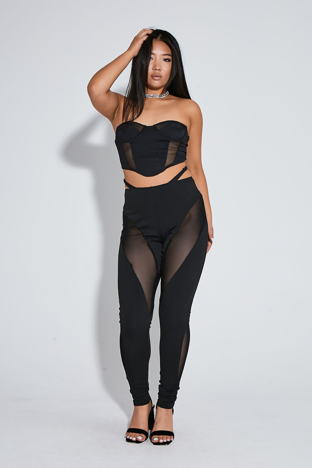 Saint Genies Gemma Black Mesh Pannel Thong Detail Leggings