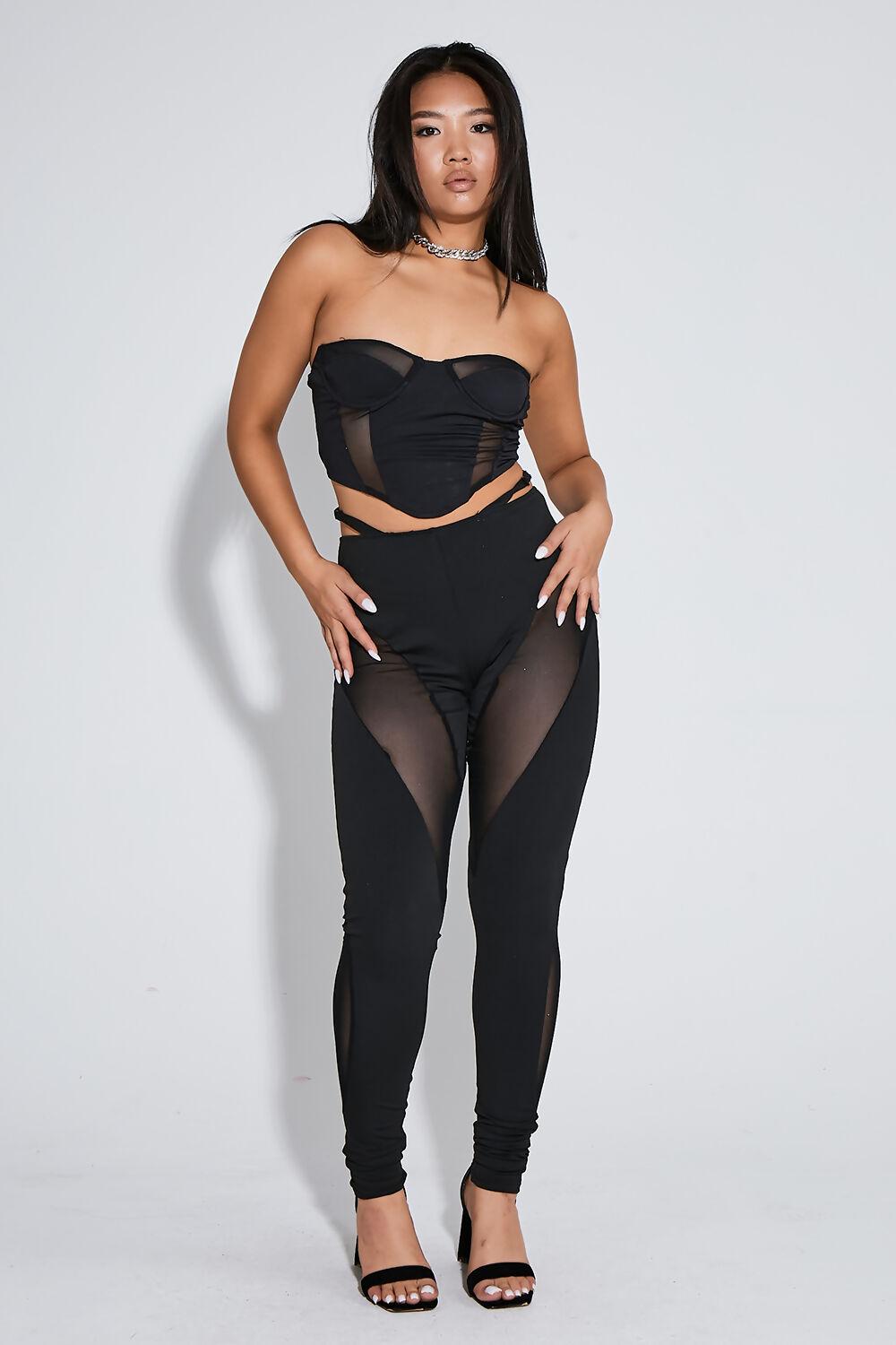 saint genies Gemma Black Mesh Pannel Thong Detail Leggings