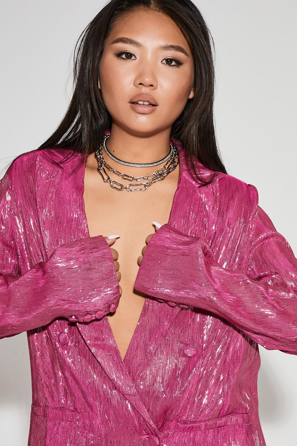 Saint Genies Inga Pink Metallic Oversized Slouchy Blazer Dress