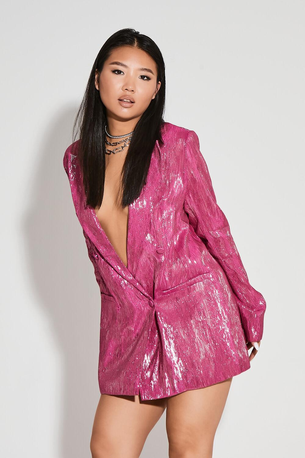 saint genies Inga Pink Metallic Oversized Slouchy Blazer Dress
