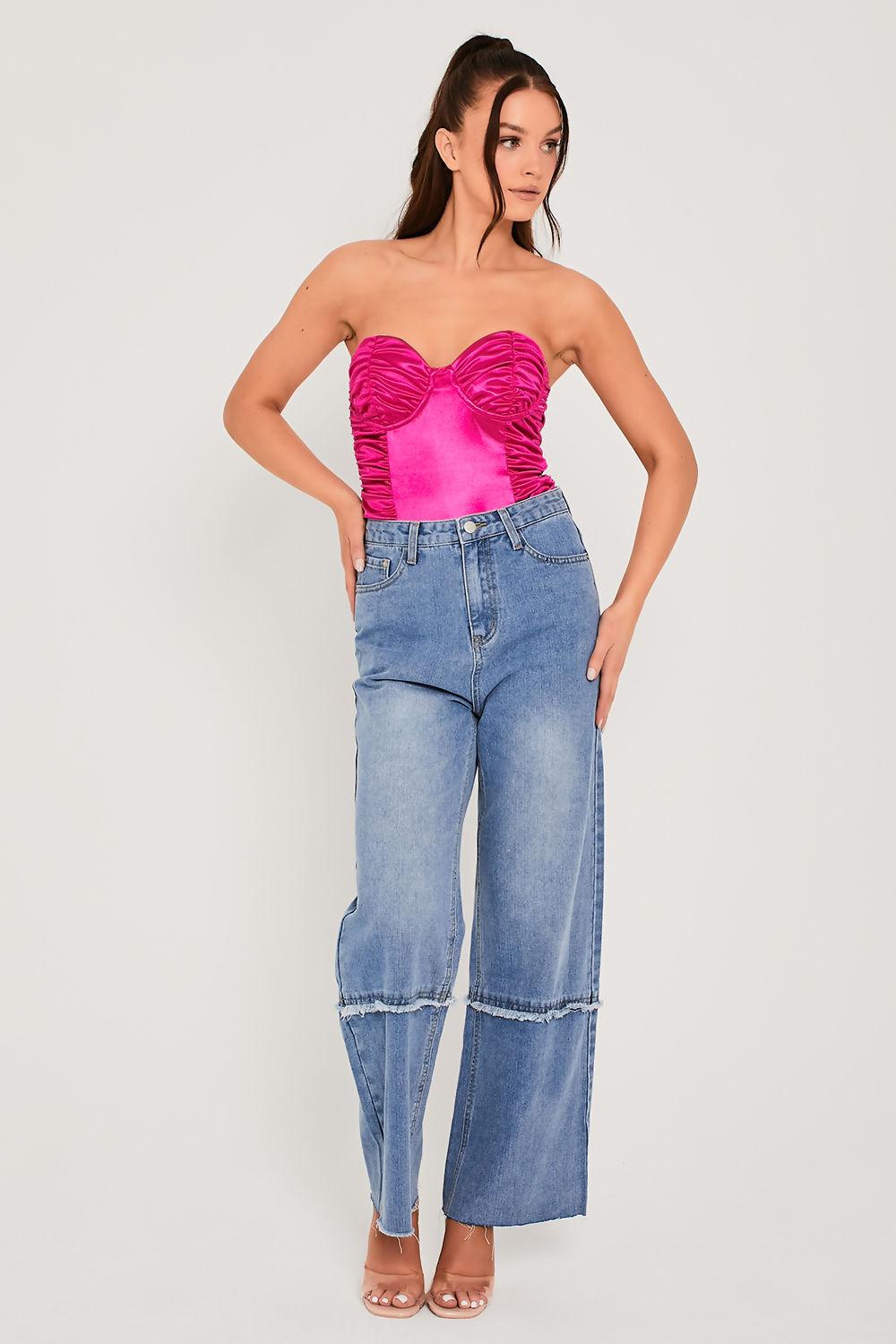 saint genies Janine Fuchsia Stretch Satin Underwired Ruched Detail Bodysuit