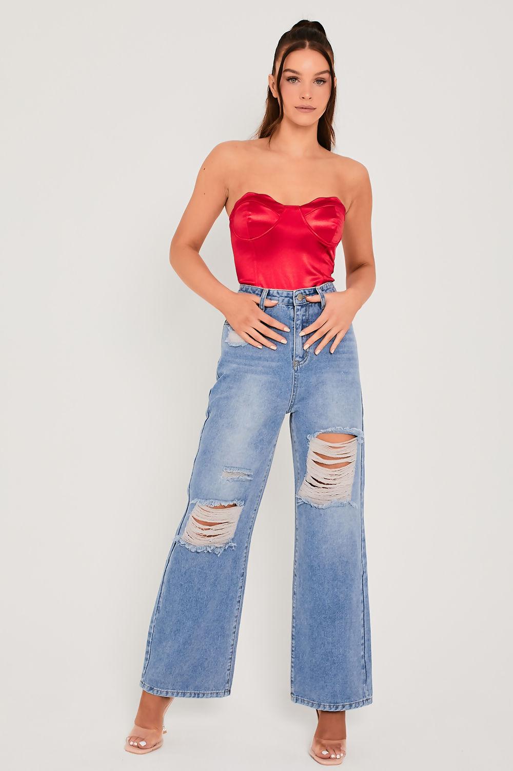 saint genies Josephine Red Scallop Cup Stretch Satin Underwired Thong Bodysuit