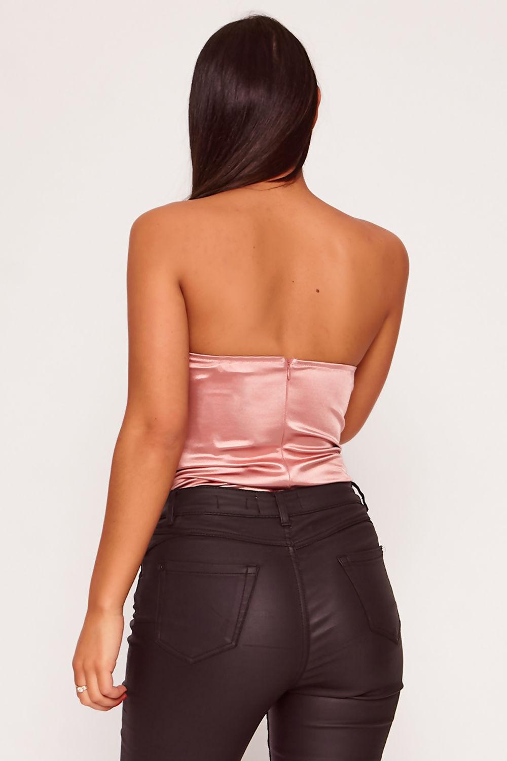 Saint Genies Josephine Rose Pink Stretch Satin Scalloped Cup Underwired Bodysuit