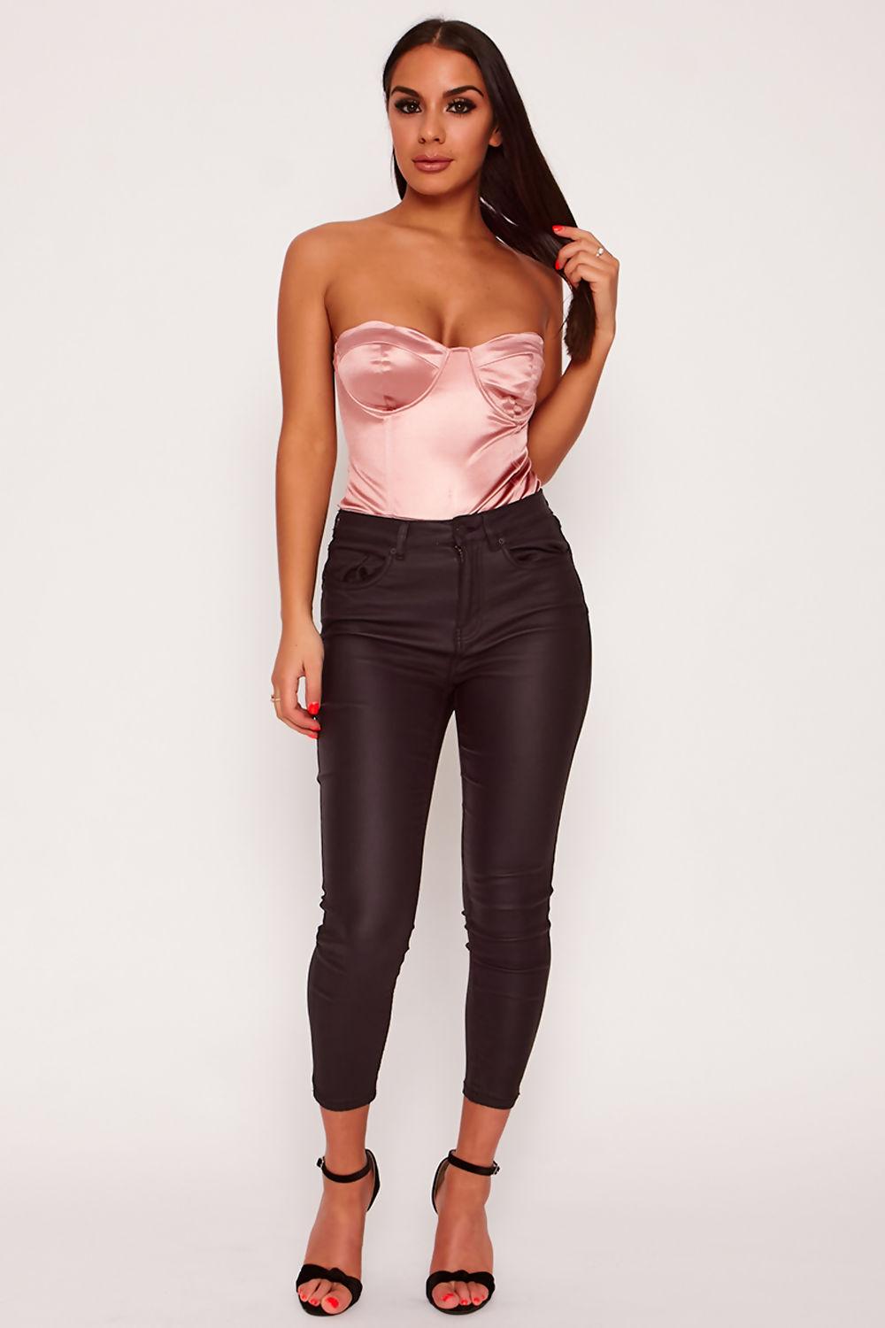 saint genies Josephine Rose Pink Stretch Satin Scalloped Cup Underwired Bodysuit