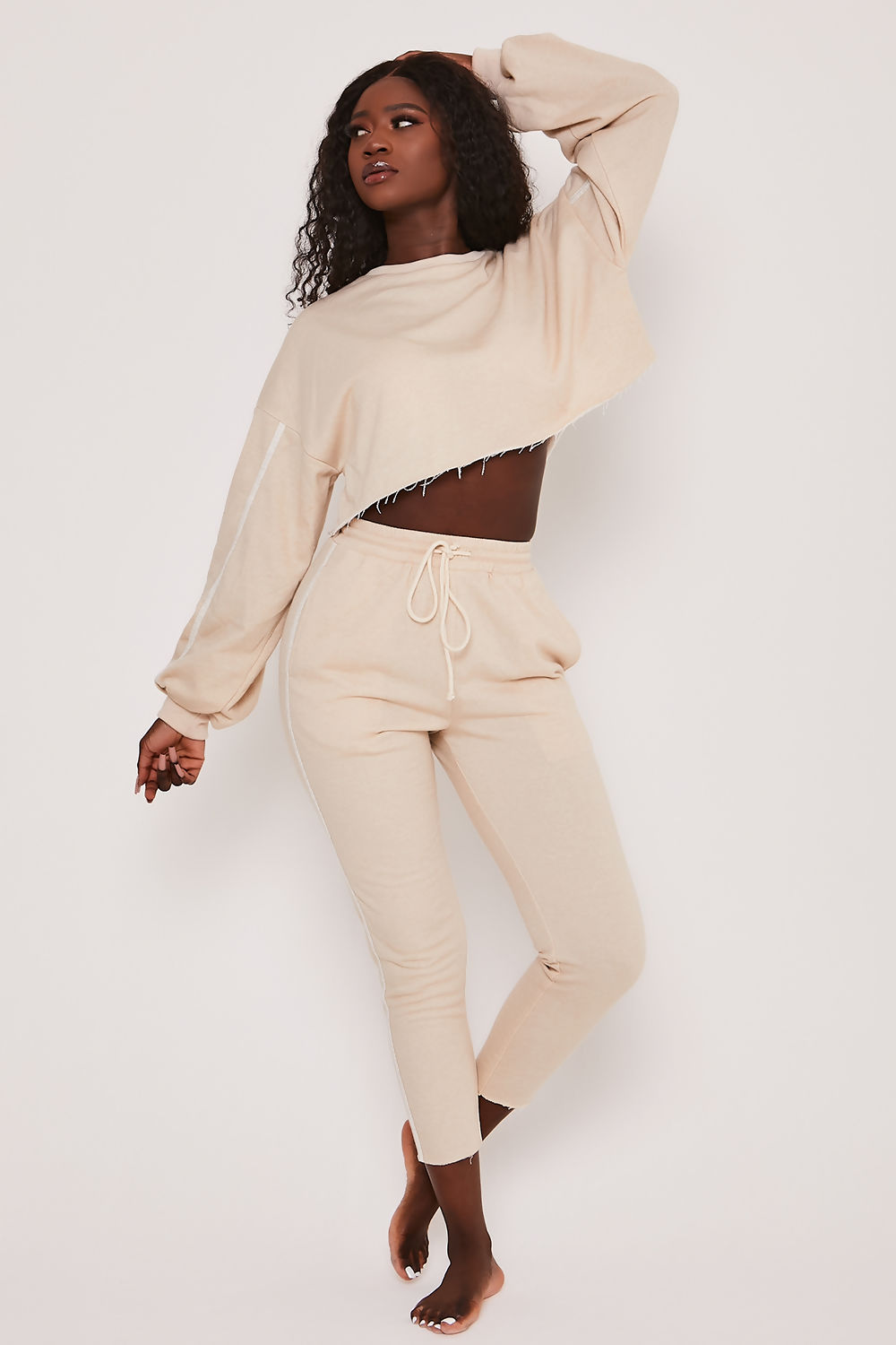 Saint Genies Joslyn Stone Loopback Jersey Drawstring Tapered Joggers