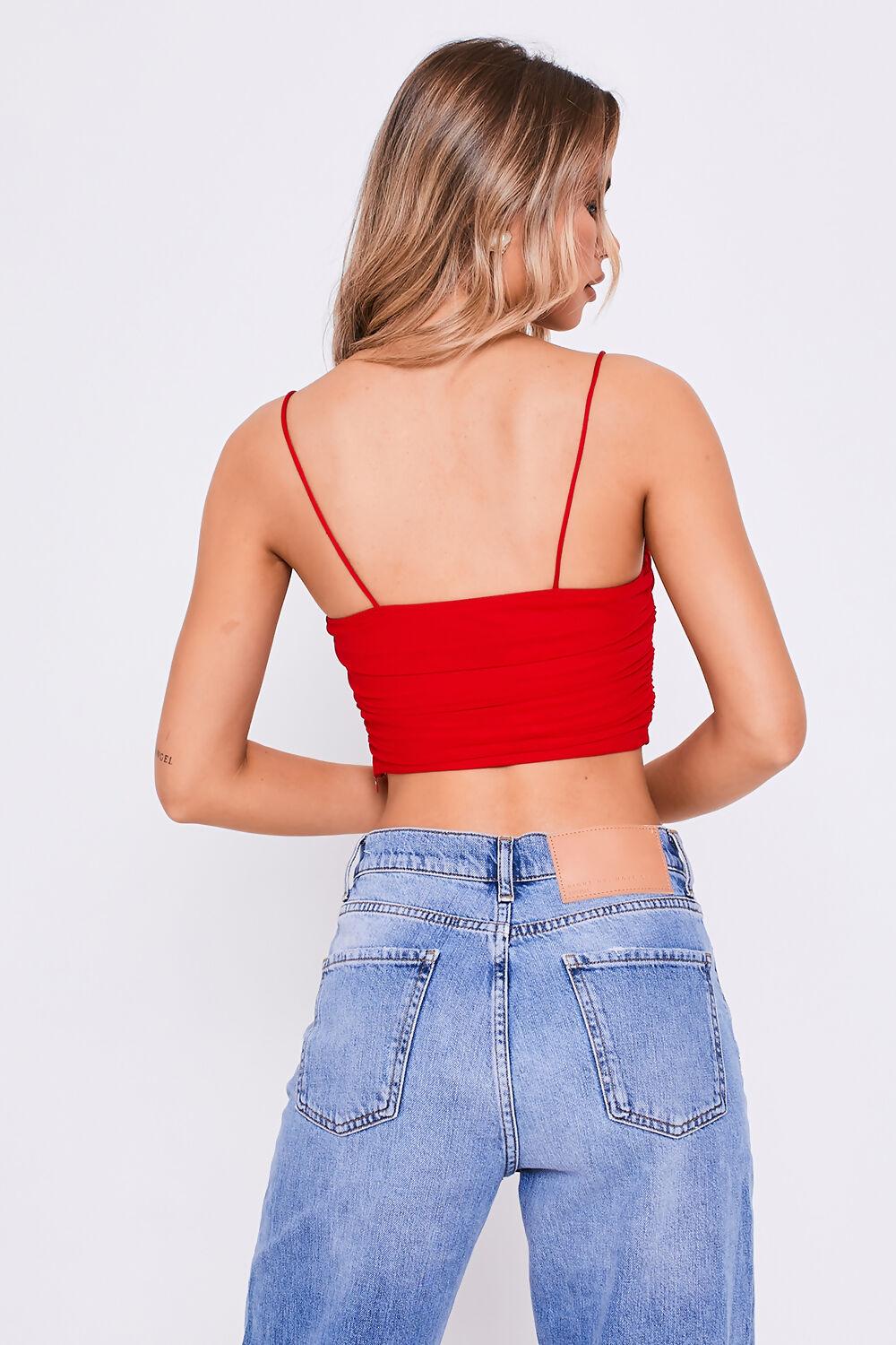 Saint Genies Karen Red Square Neck Strappy Ruched Crop Top