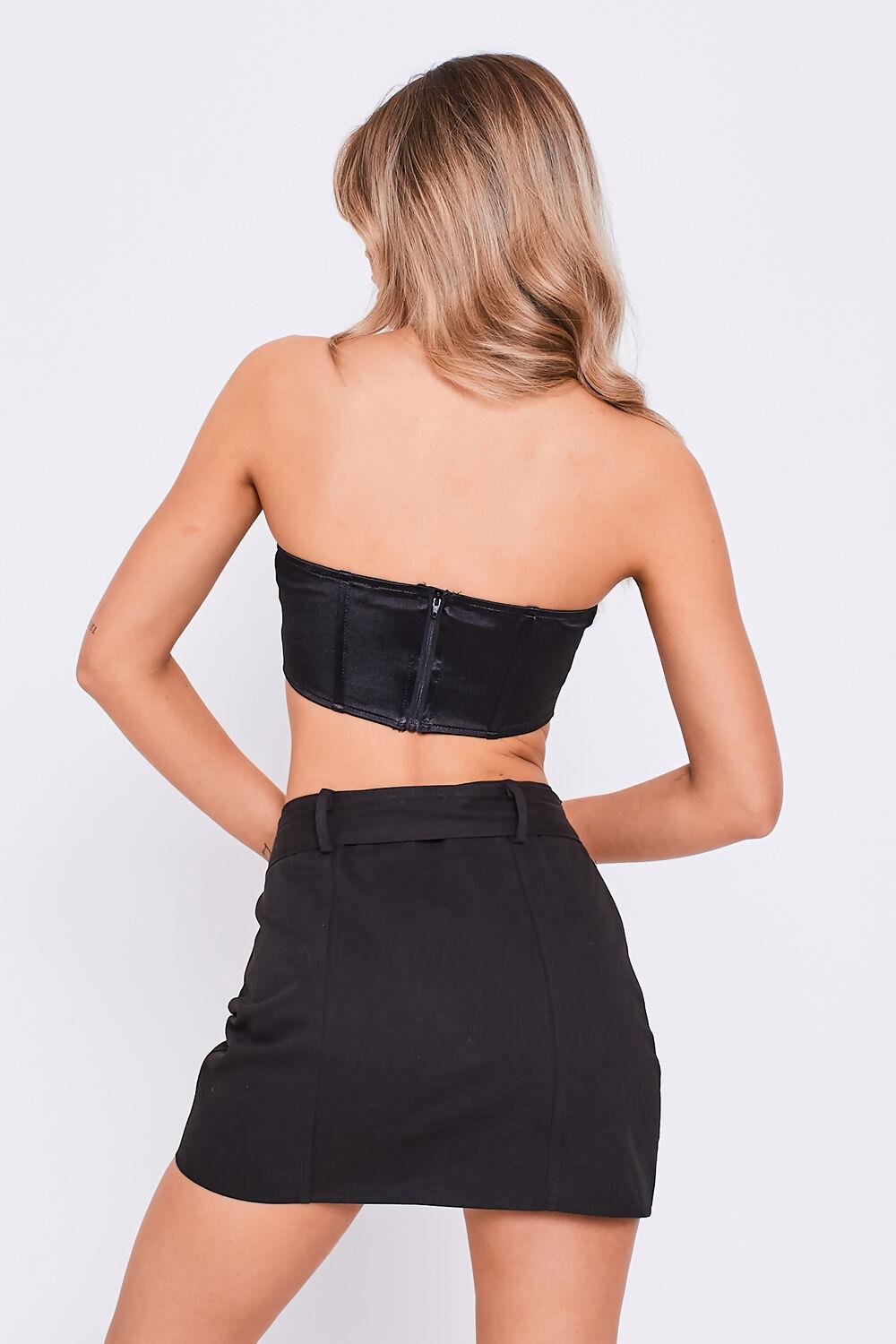 Saint Genies Katherine Black Satin Boned Strapless Corset Top