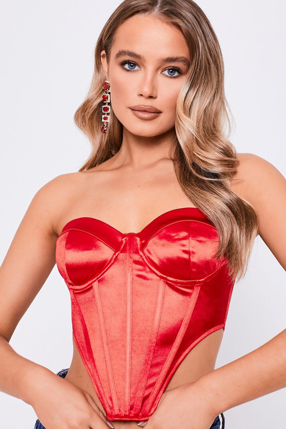 Saint Genies Katherine Red Satin Boned Strapless Corset Top