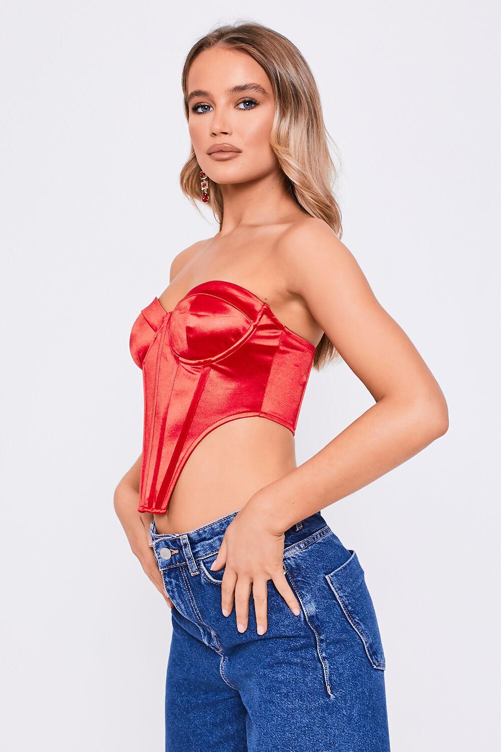 Saint Genies Katherine Red Satin Boned Strapless Corset Top