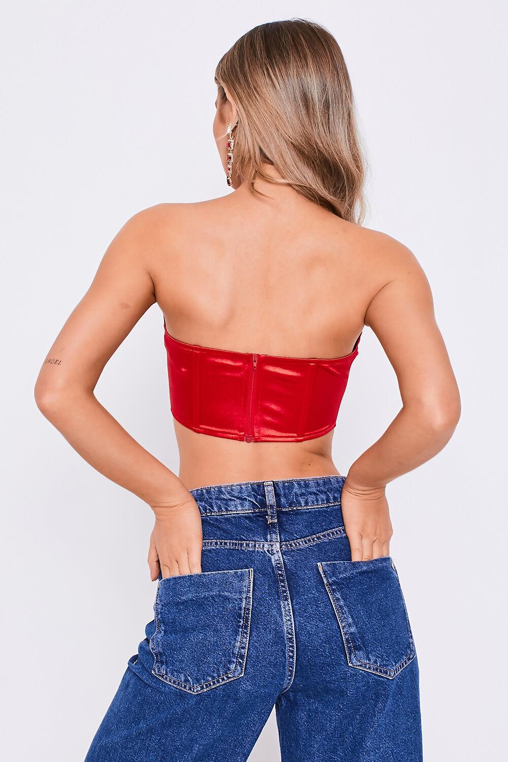 Saint Genies Katherine Red Satin Boned Strapless Corset Top