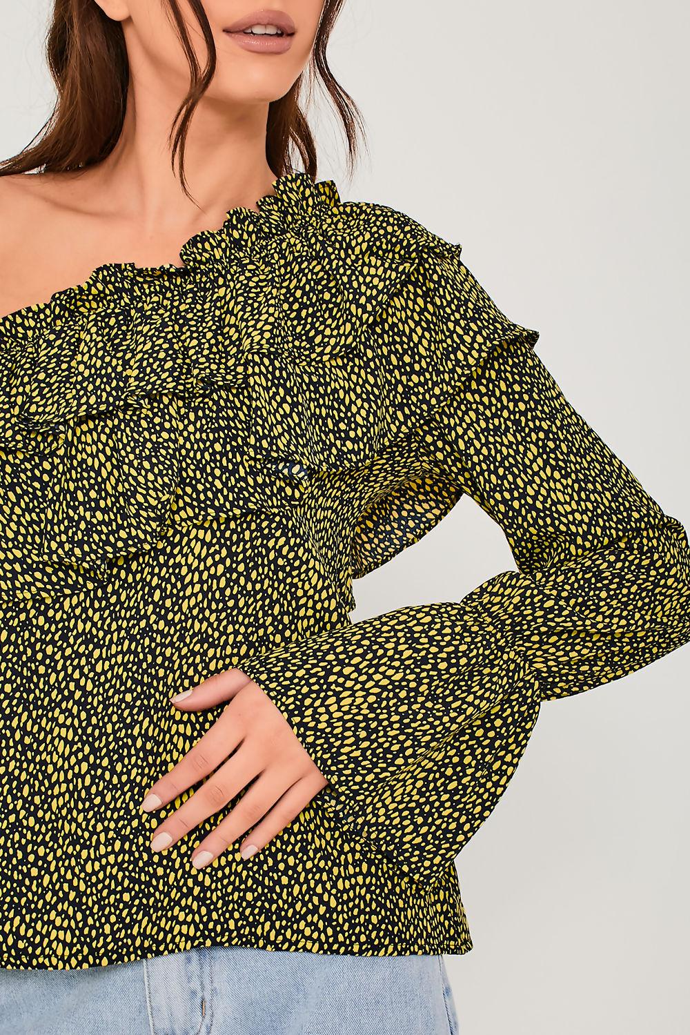 Saint Genies Kayleigh Neon Leopard One Shoulder Shirt Top