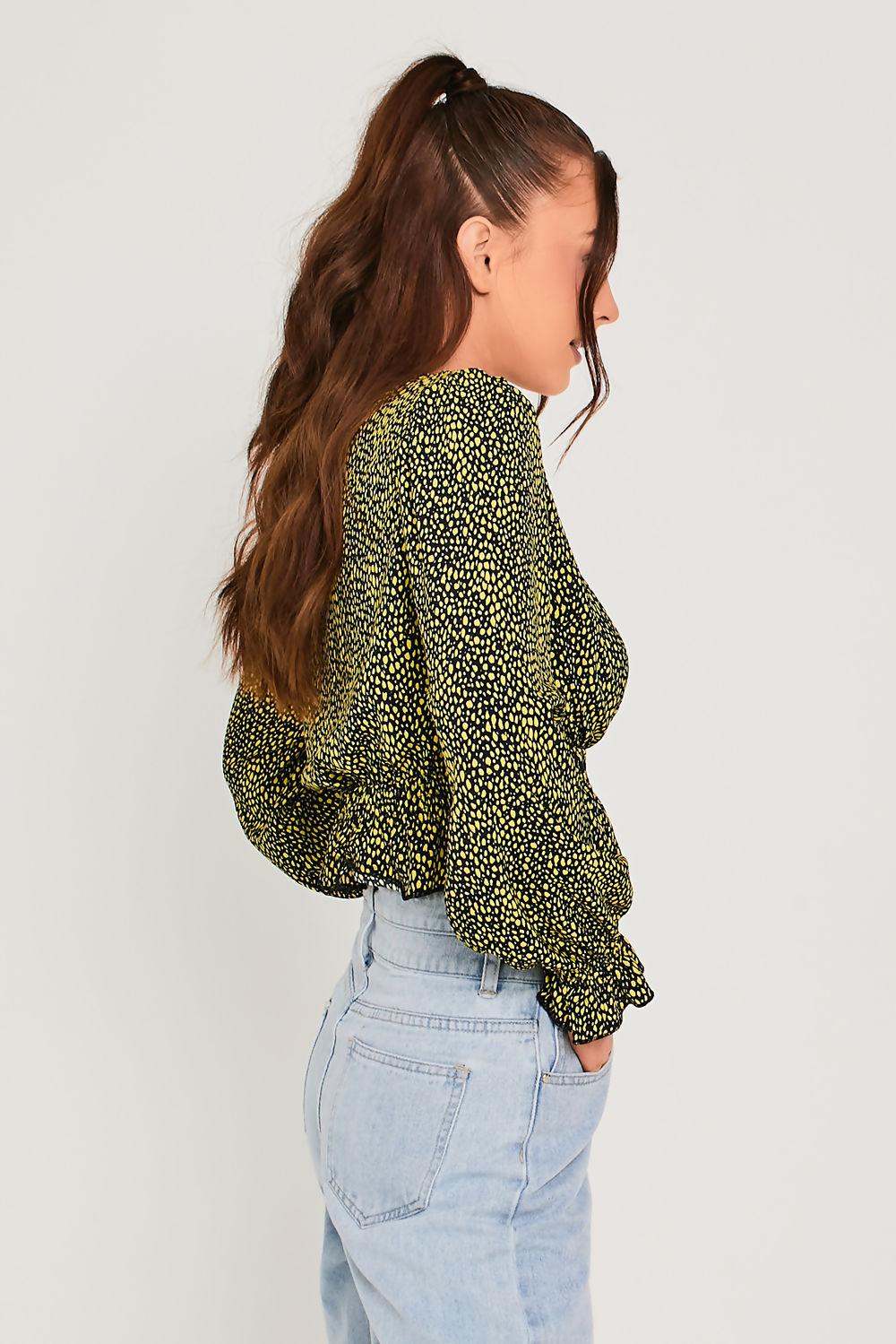 Saint Genies Kayleigh Neon Leopard Shirring Elastic Wrap Blouse