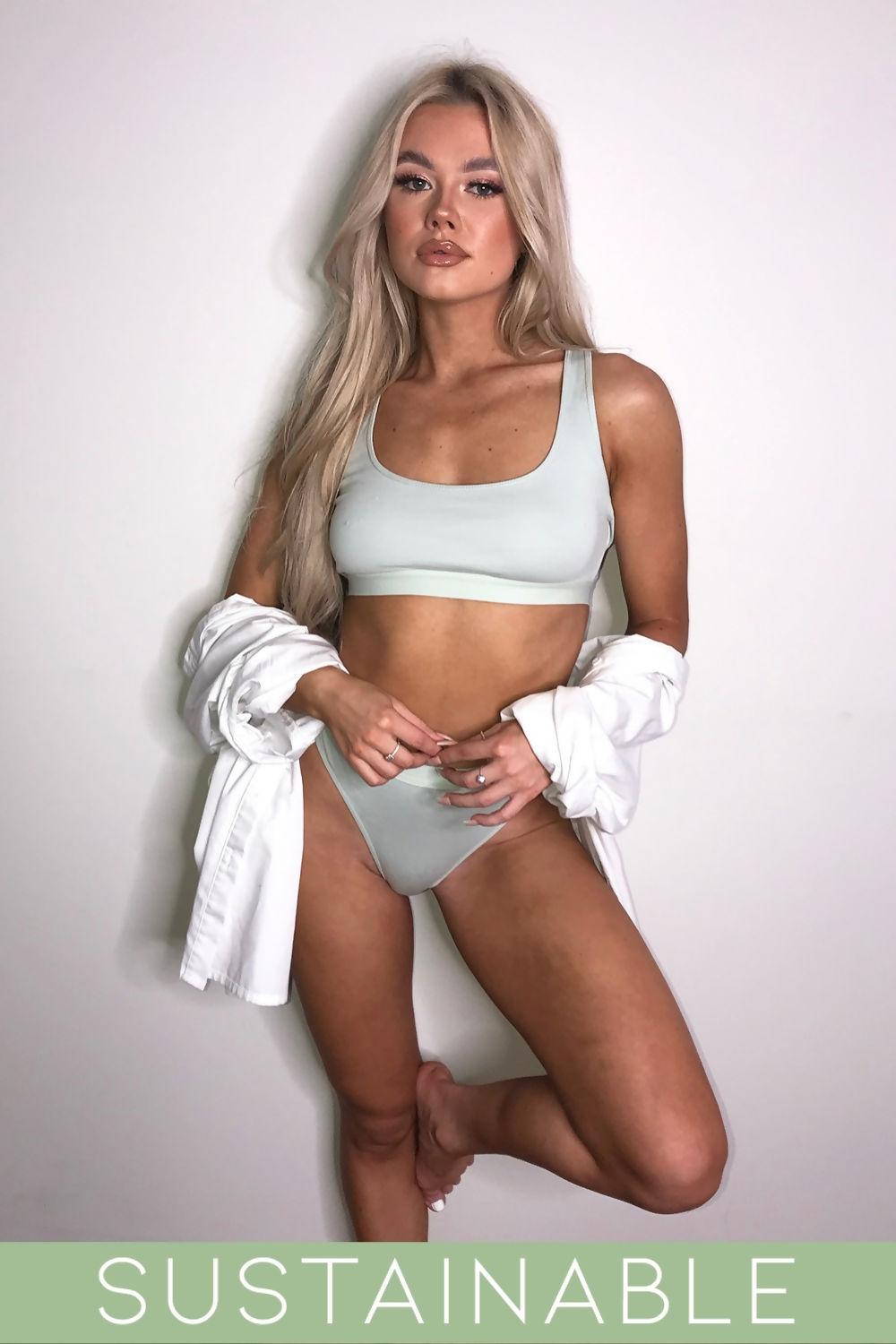 saint genies Keegan Sage Organic Cotton High Leg Lingerie Set