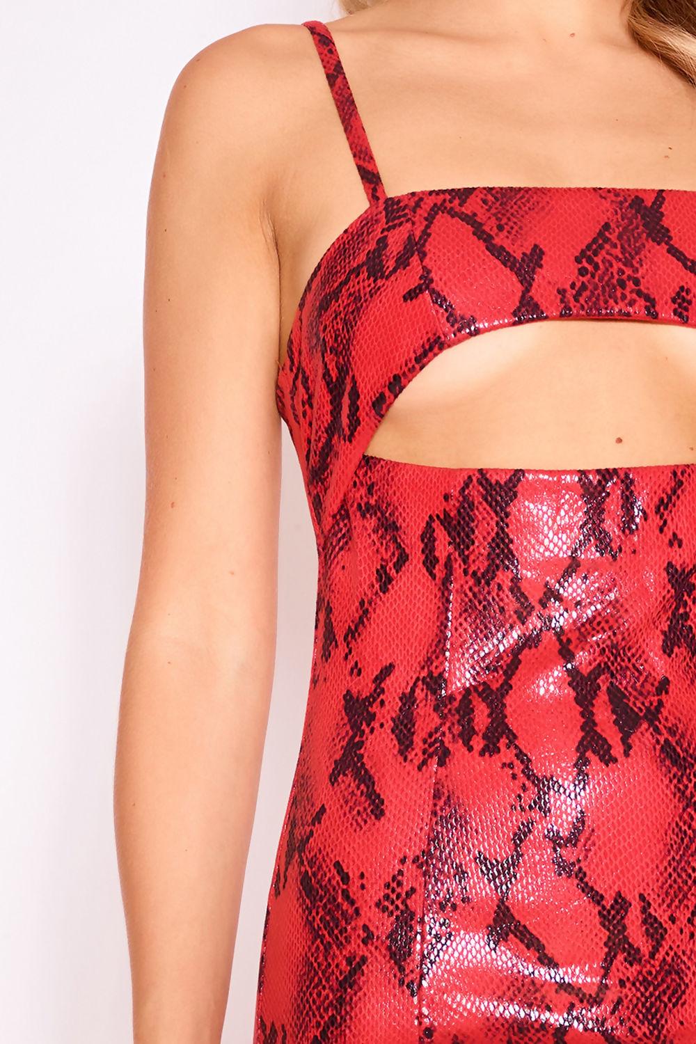 Saint Genies Keisha Red Snake Print Vinyl Cut Out Mini Dress