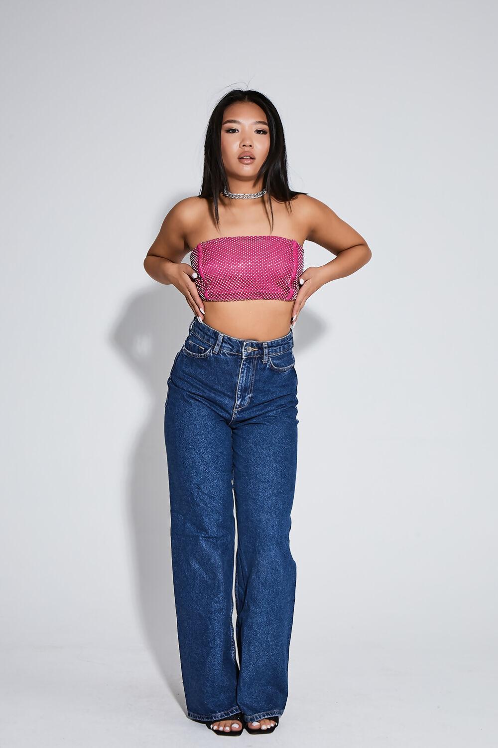 Saint Genies Kendall Pink Strapless Rhinestone Crop Top