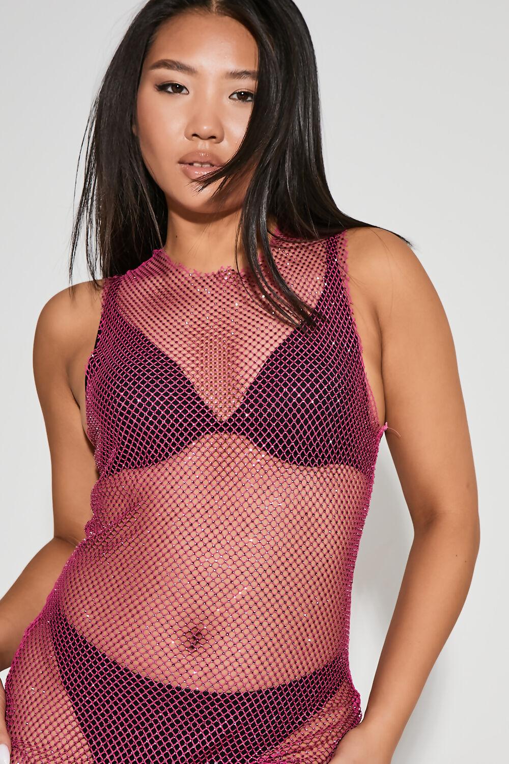 Saint Genies Kimberly Pink Diamante Mesh Sleeveless Mini Dress