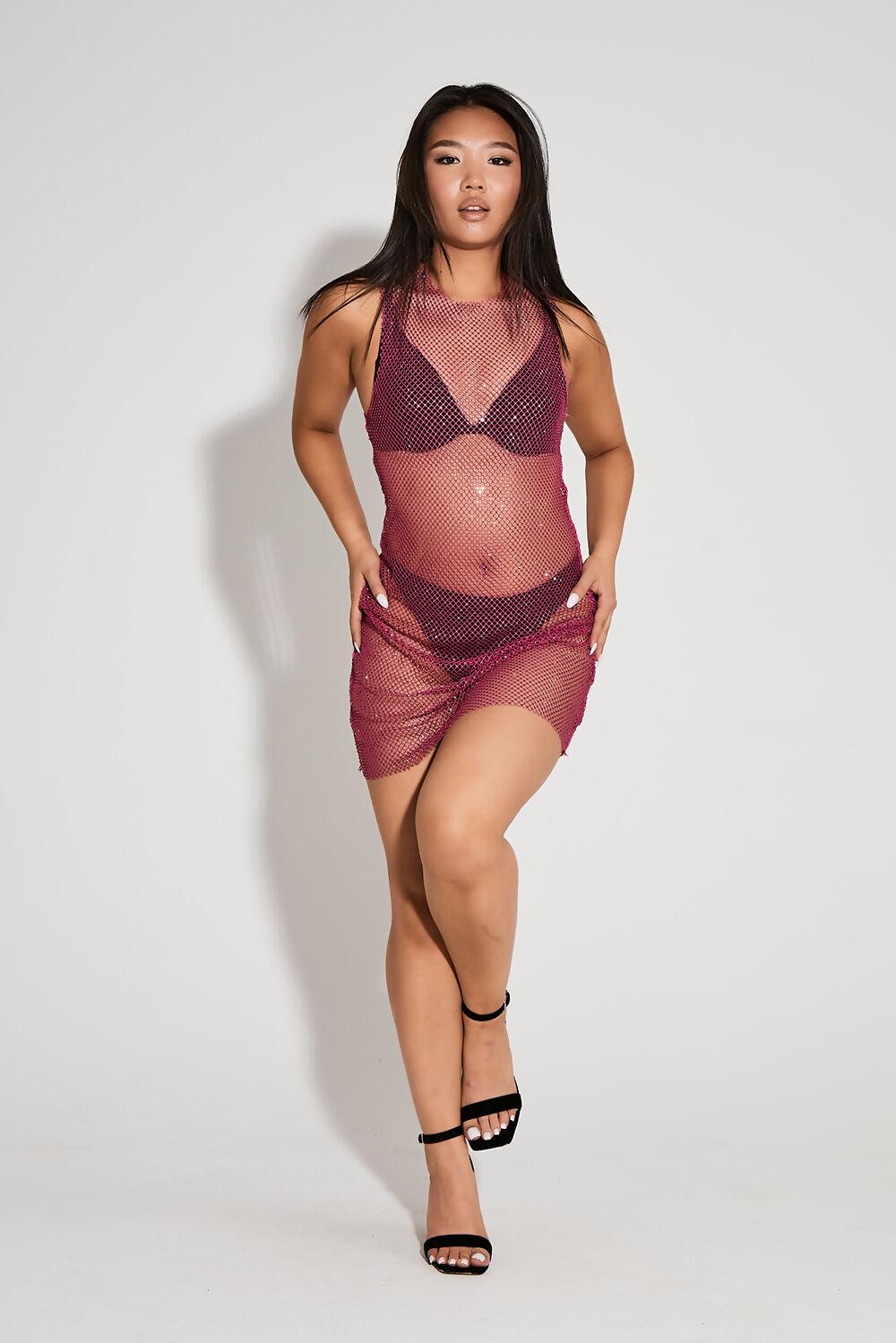 Saint Genies Kimberly Pink Diamante Mesh Sleeveless Mini Dress