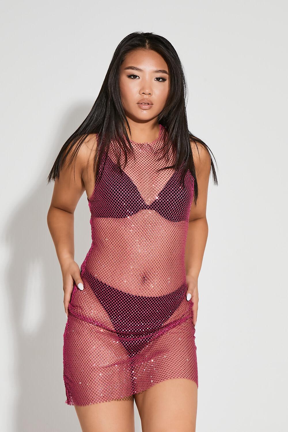 saint genies Kimberly Pink Diamante Mesh Sleeveless Mini Dress