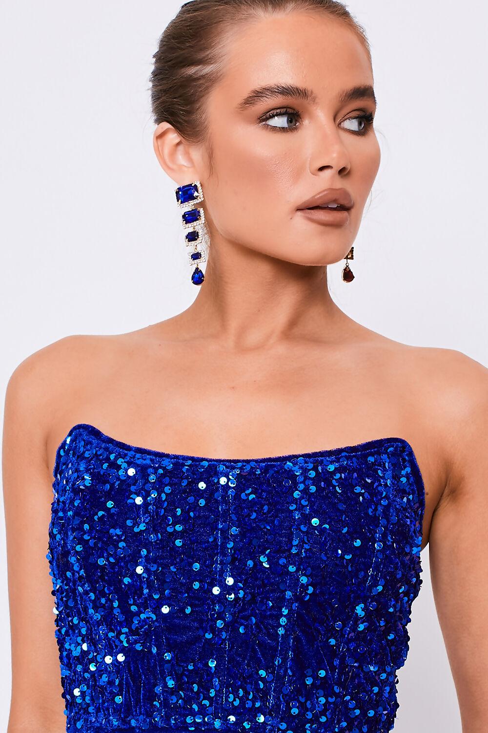Saint Genies Kylie Cobalt Blue Sequin Corset Top & Mini Skirt Co-Ord
