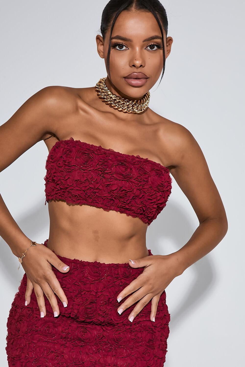 Saint Genies Lexie Wine Strapless Top And Mini Skirt Co-Ord
