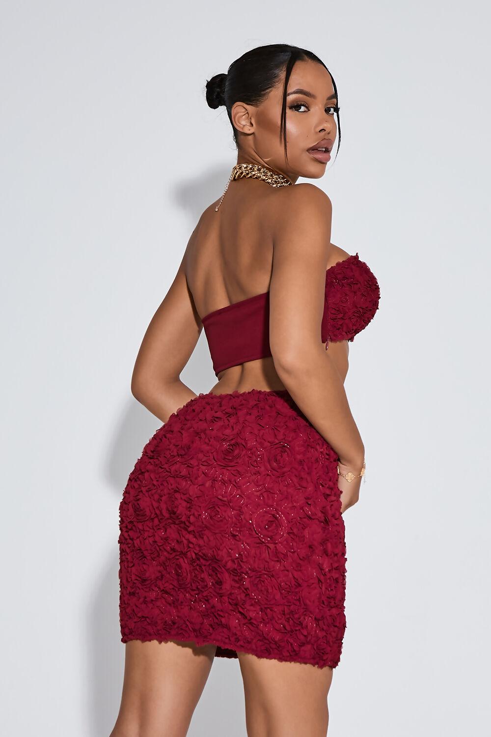 Saint Genies Lexie Wine Strapless Top And Mini Skirt Co-Ord