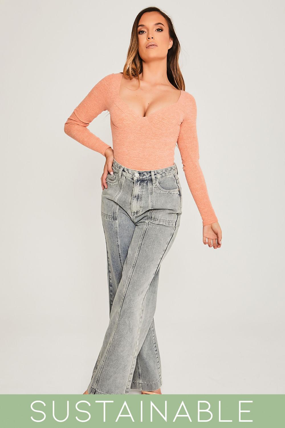 saint genies Lily Coral Recycled Rib Underwired Long Sleeve Lounge Bodysuit saint genies Lily Coral Recycled Rib Underwired Long Sleeve Lounge Bodysuit