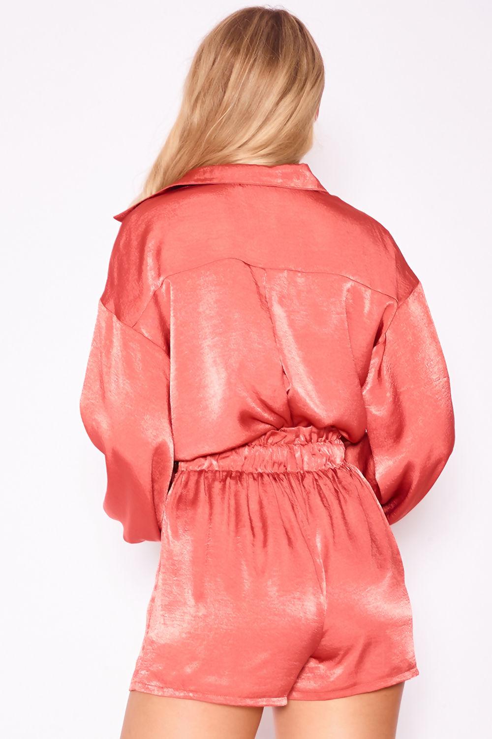 Saint Genies Lyra Rust Silky Button Tab High Waist Shorts