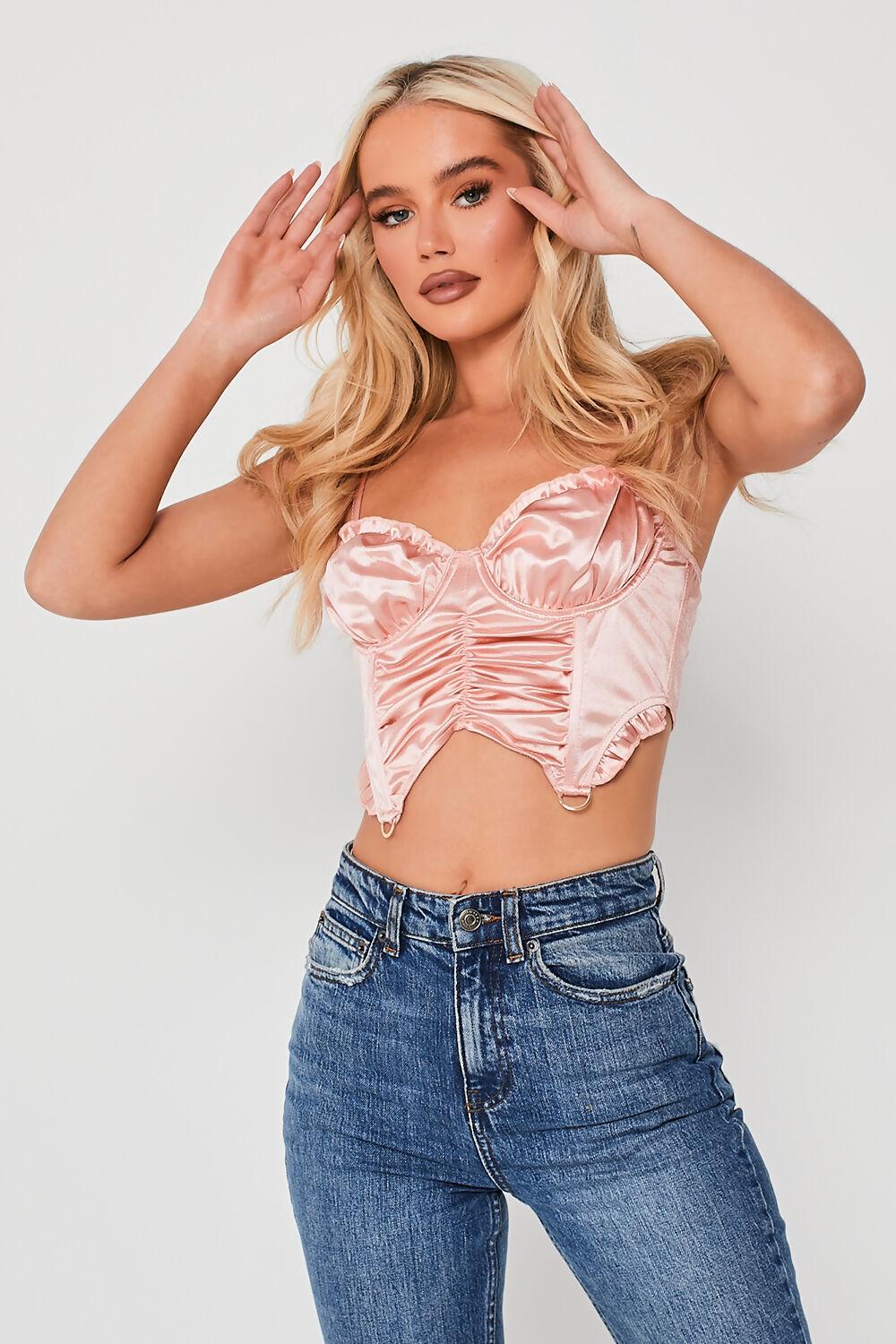 Saint Genies Maddy Rose Pink Shaped Ruched Crop Top