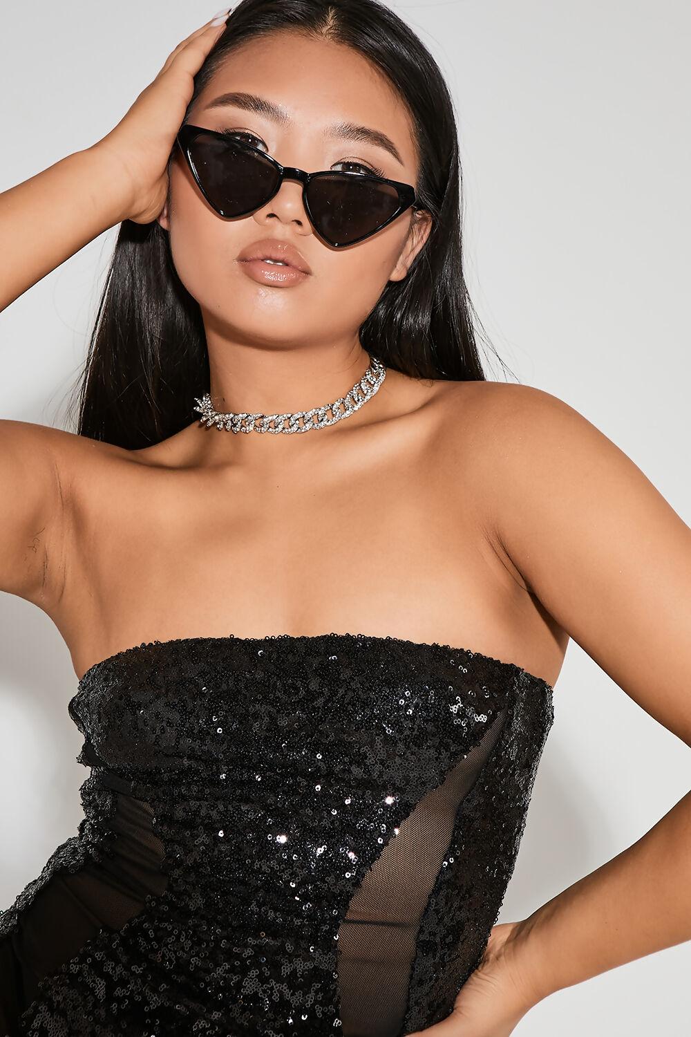 Saint Genies Marnie Black Strapless Mesh Insert Sequin Mini Dress