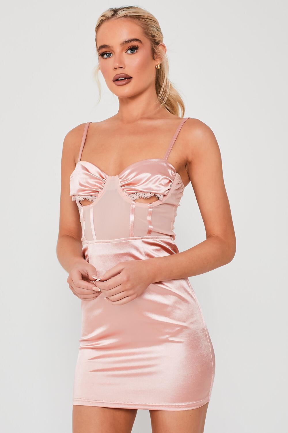 saint genies Melanie Pink Cutout Bust Bodycon Mini Dress