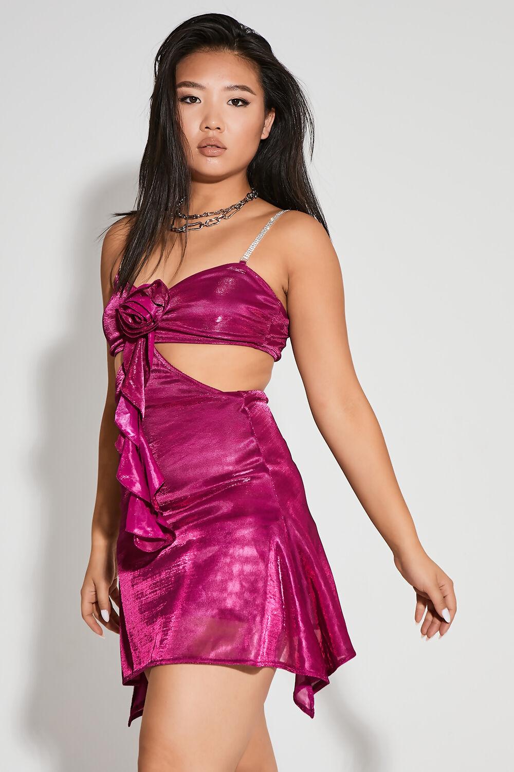 Saint Genies Natalya Pink Floral Diamante Strap Mini Dress