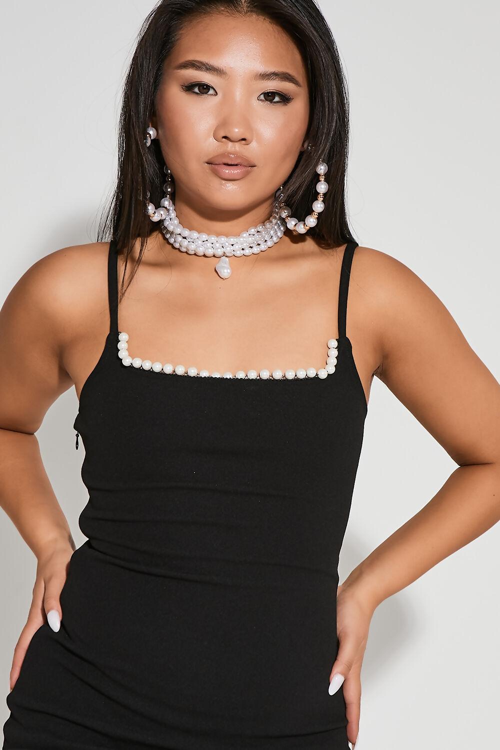Saint Genies Naya Black Pearl Trim Strappy Mini Dress