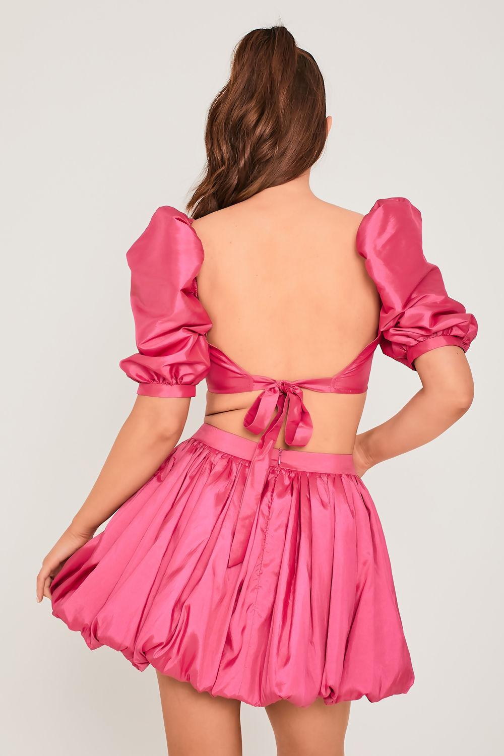 Saint Genies Nicola Hot Pink High Waisted A Line Puff Mini Skirt