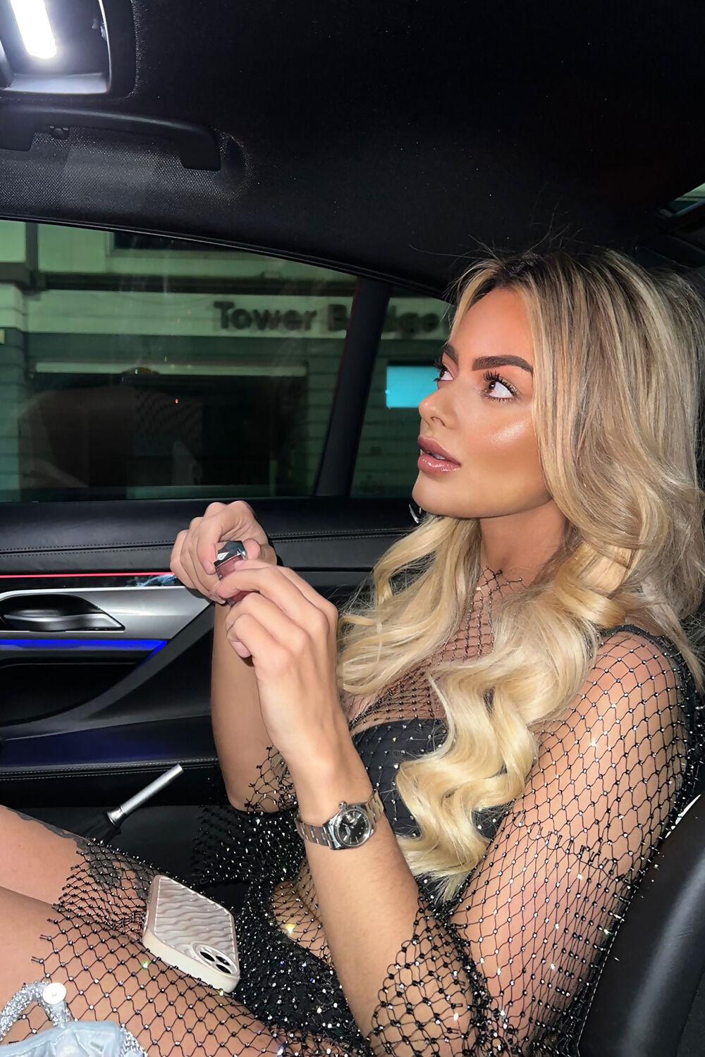 Saint Genies Novie Black Fishnet Rhinestone Mini Dress