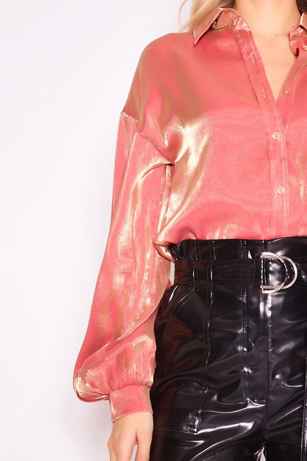 Saint Genies Paris Coral Two Tone Metallic Balloon Sleeve Oversized Shirt