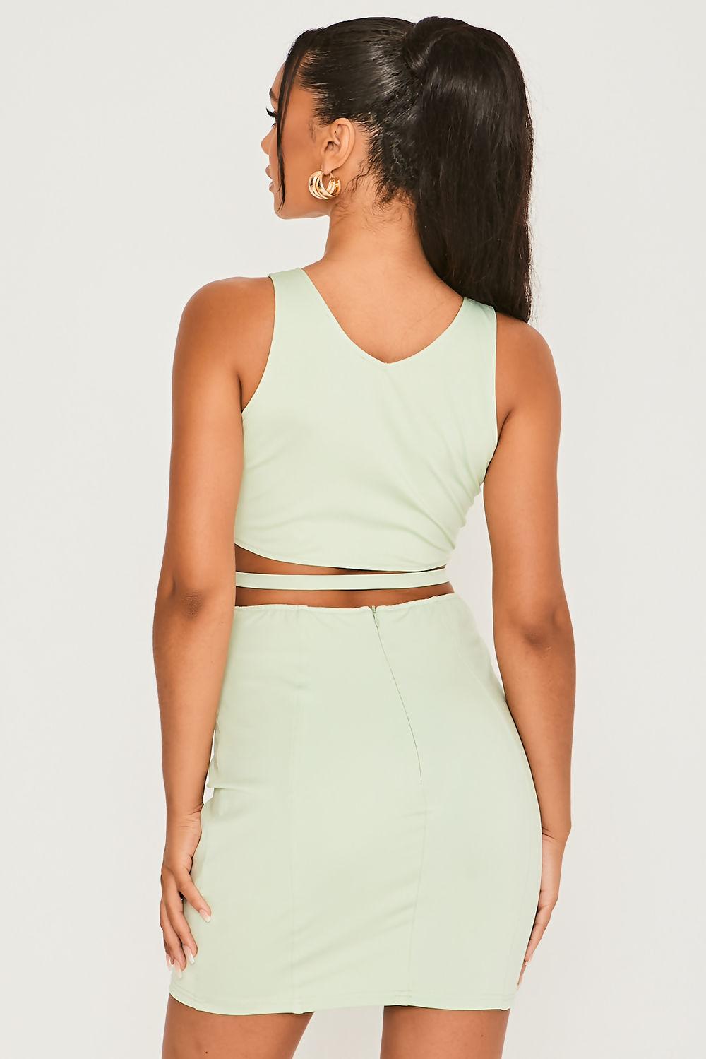 Saint Genies Phoebe Sage Plunge Neck Cut Out Detailed Crop Top