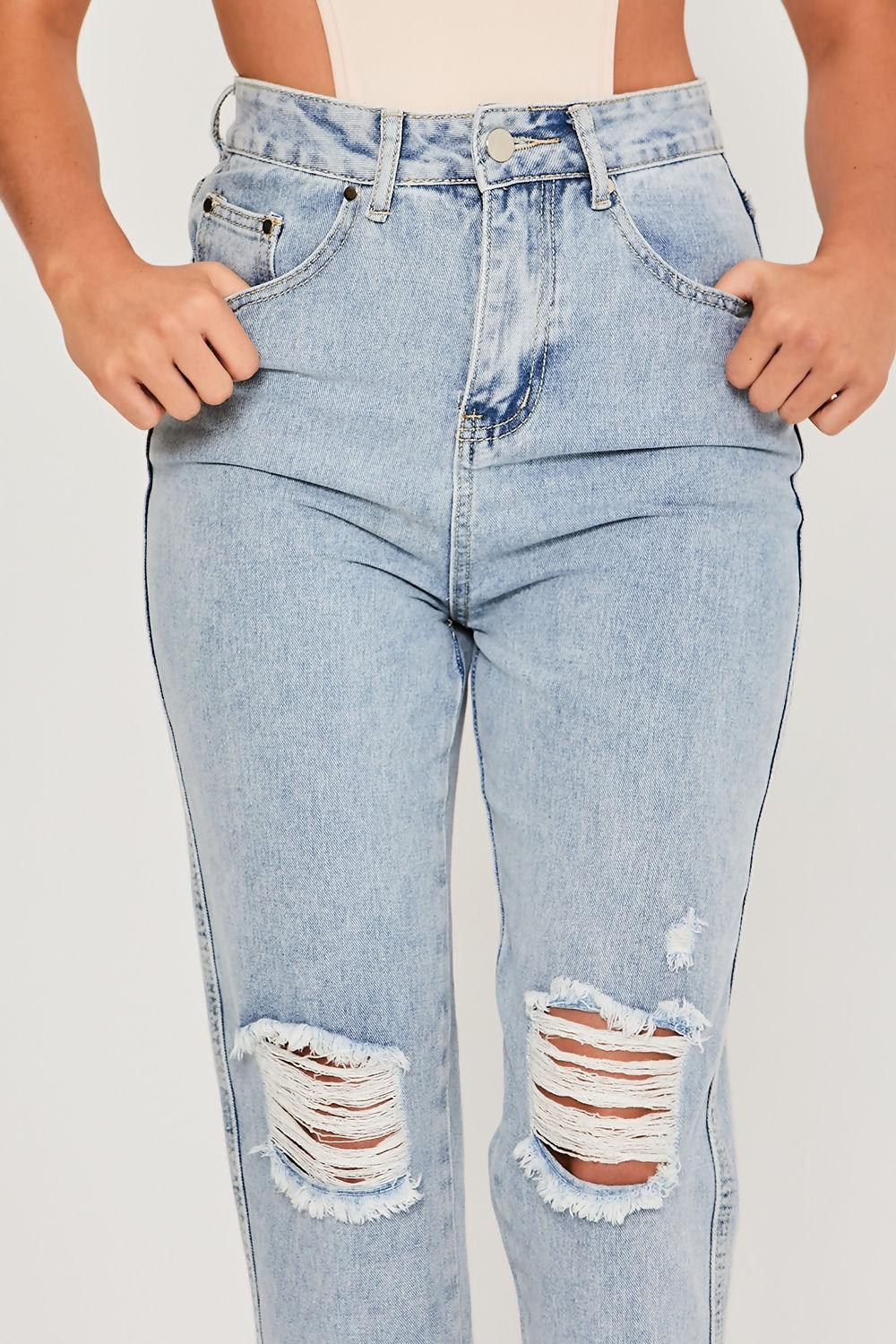 Saint Genies Quinn Light Wash High Waist Distressed Mom Jeans