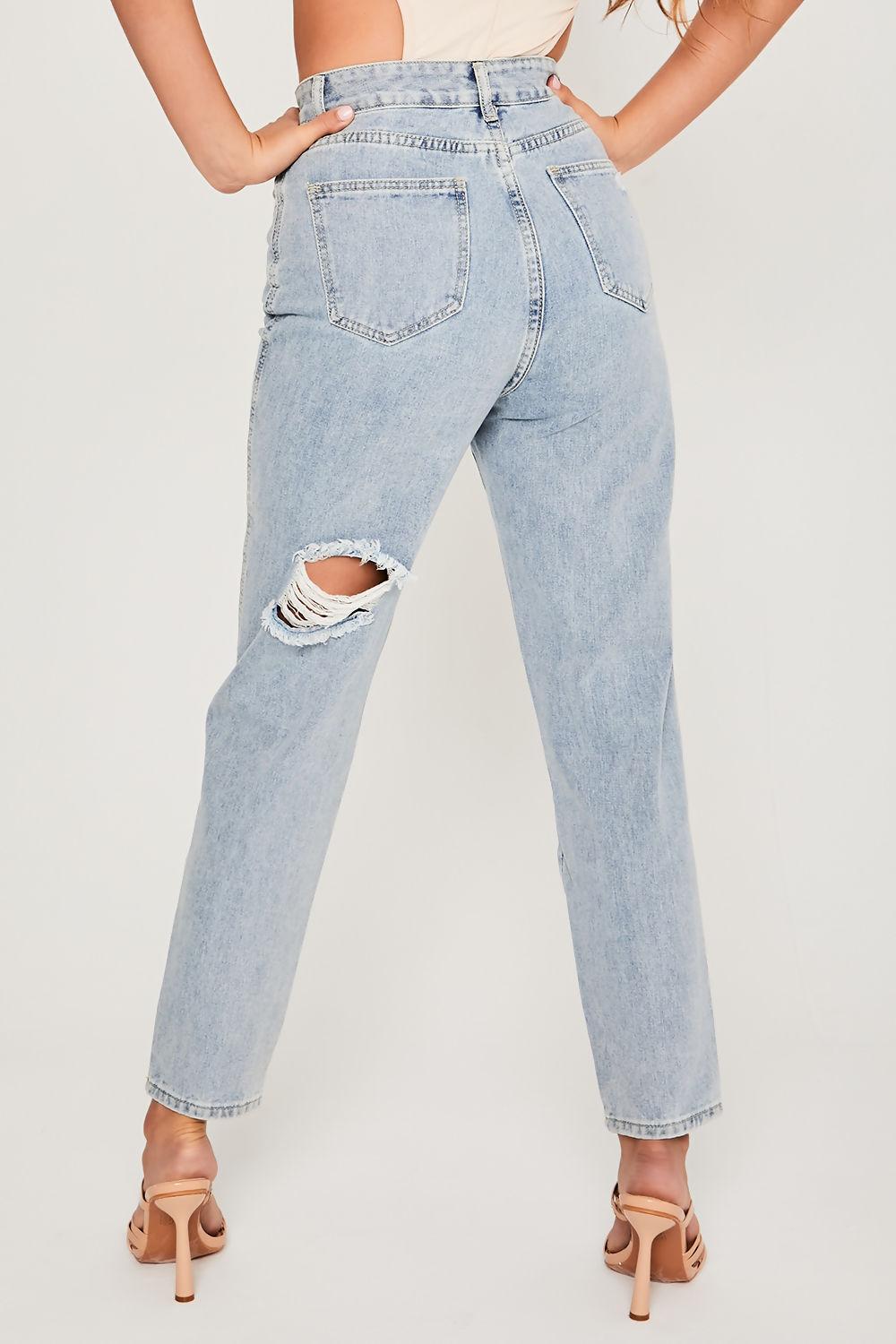 Saint Genies Quinn Light Wash High Waist Distressed Mom Jeans
