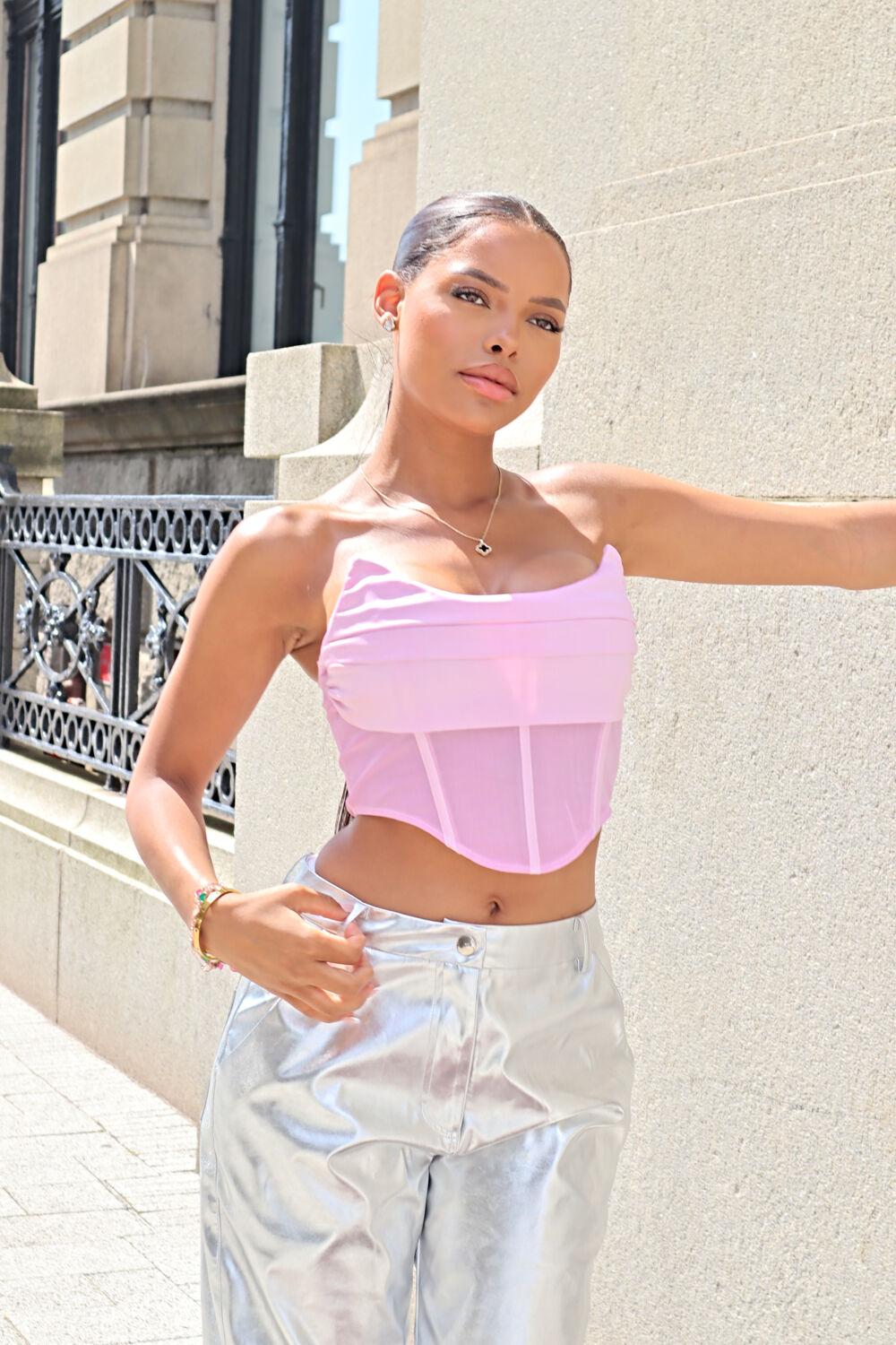 Saint Genies Rio UV Reactive Reversible Ruched Detail Corset Top White