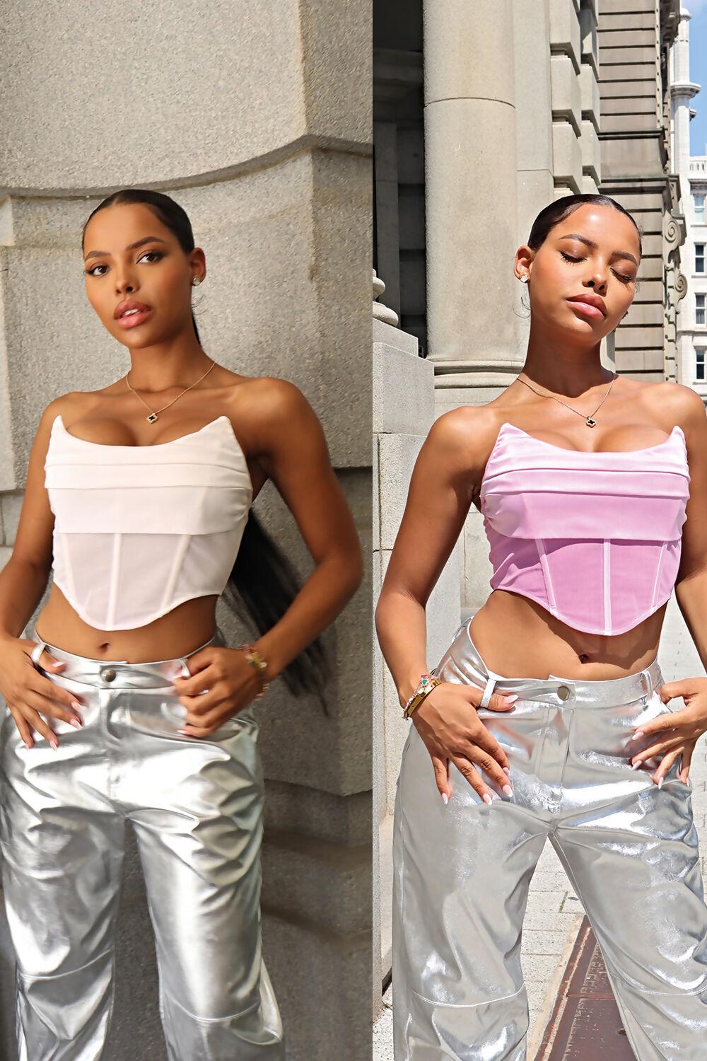 saint genies Rio UV Reactive Reversible Ruched Detail Corset Top White