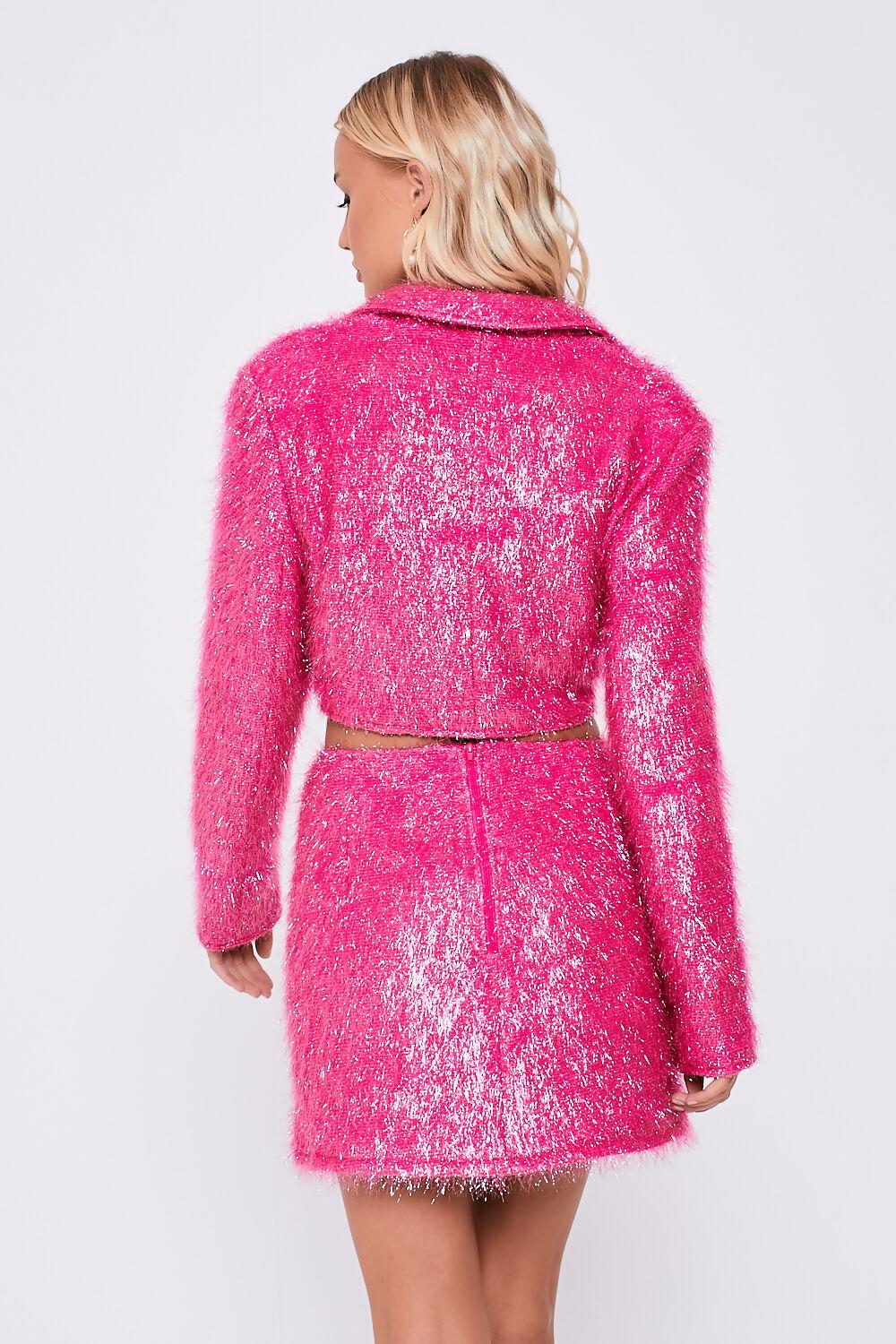 Saint Genies Riri Pink Tinsel Mini Skirt With Split