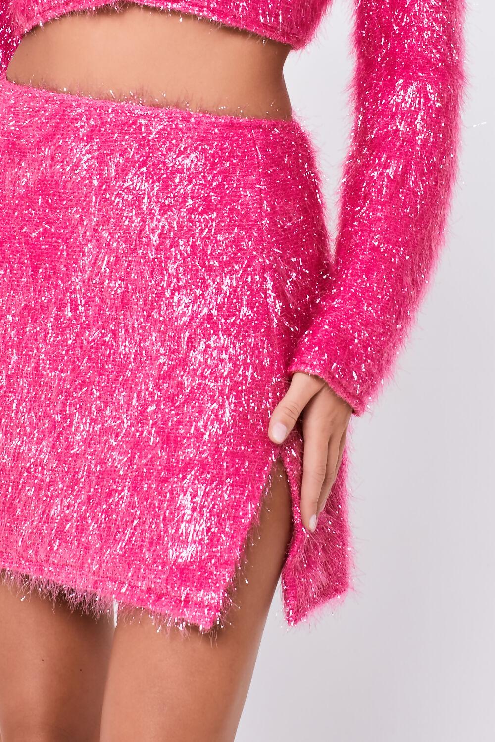 saint genies Riri Pink Tinsel Mini Skirt With Split