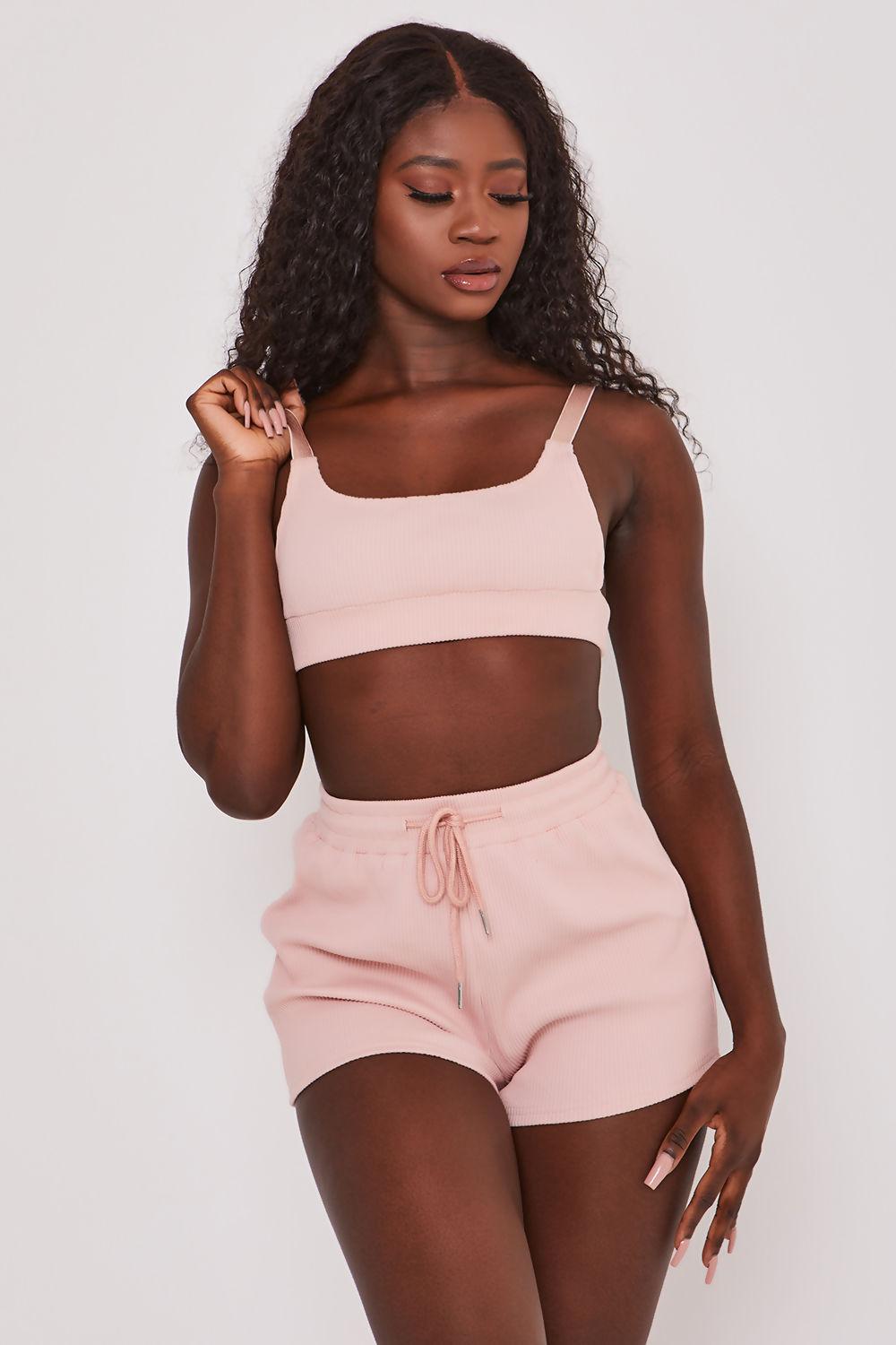 Saint Genies Rosa Blush Rib Drawstring Lounge Shorts